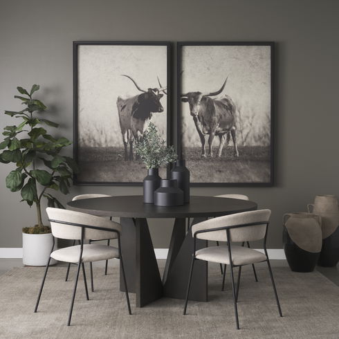 Tarro 60" Round Textured Espresso Wood with Geometrical Base Dining Table