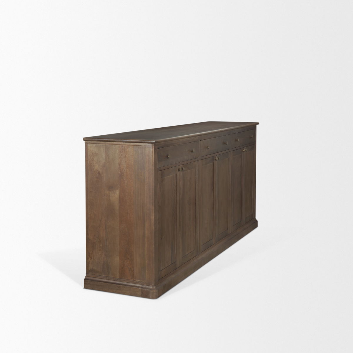 Baron Dark Brown Solid Wood with Antiqued Aged Brass Knobs 3-Drawer 6-Door Sideboard, Sideboards & Buffet by Mercana, 81.75" length x 19" width x 36" height View 7