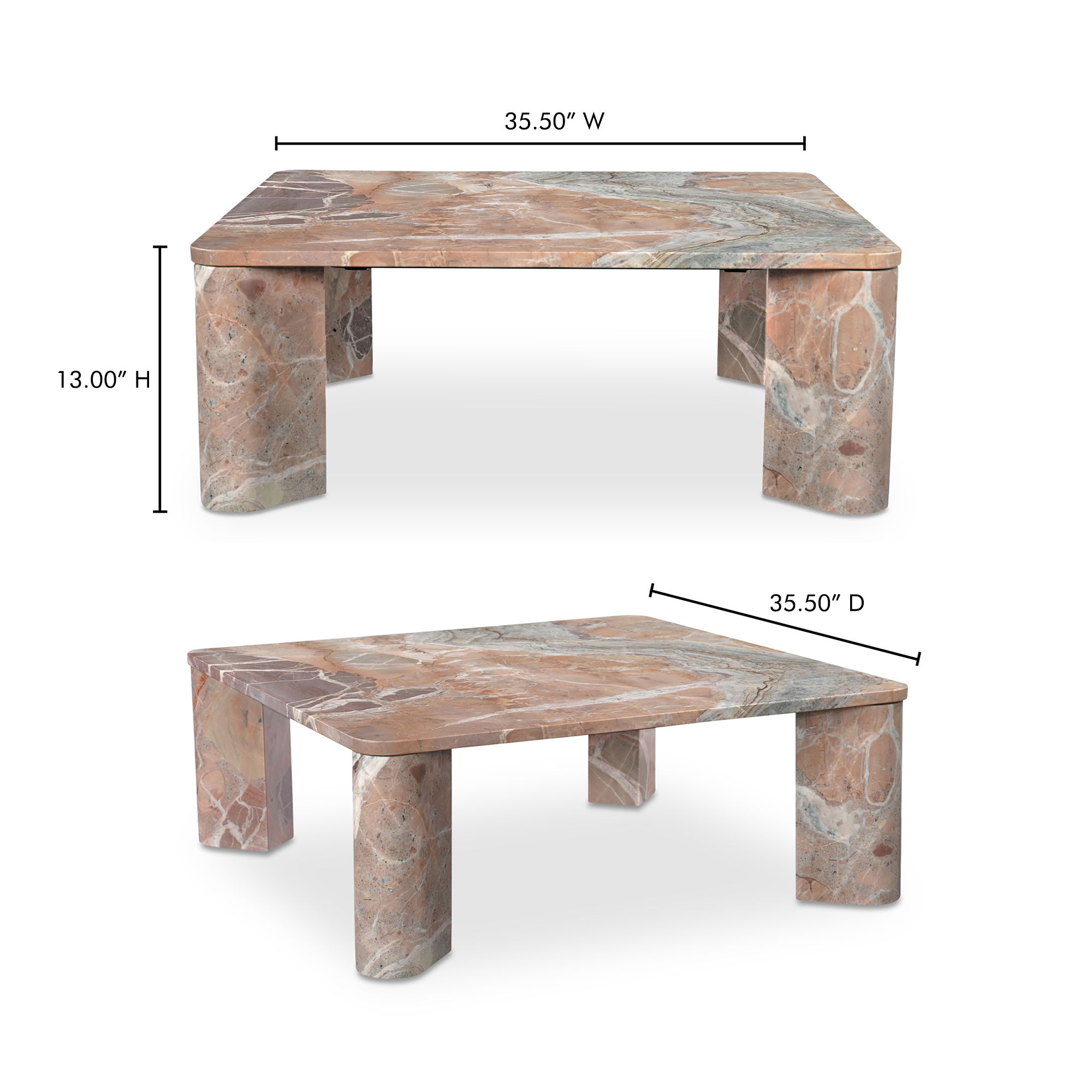 Segment Coffee Table Orange Levante Marble, by Moe's Home, 35.5" width x 13" height x 35.5" depth View 12