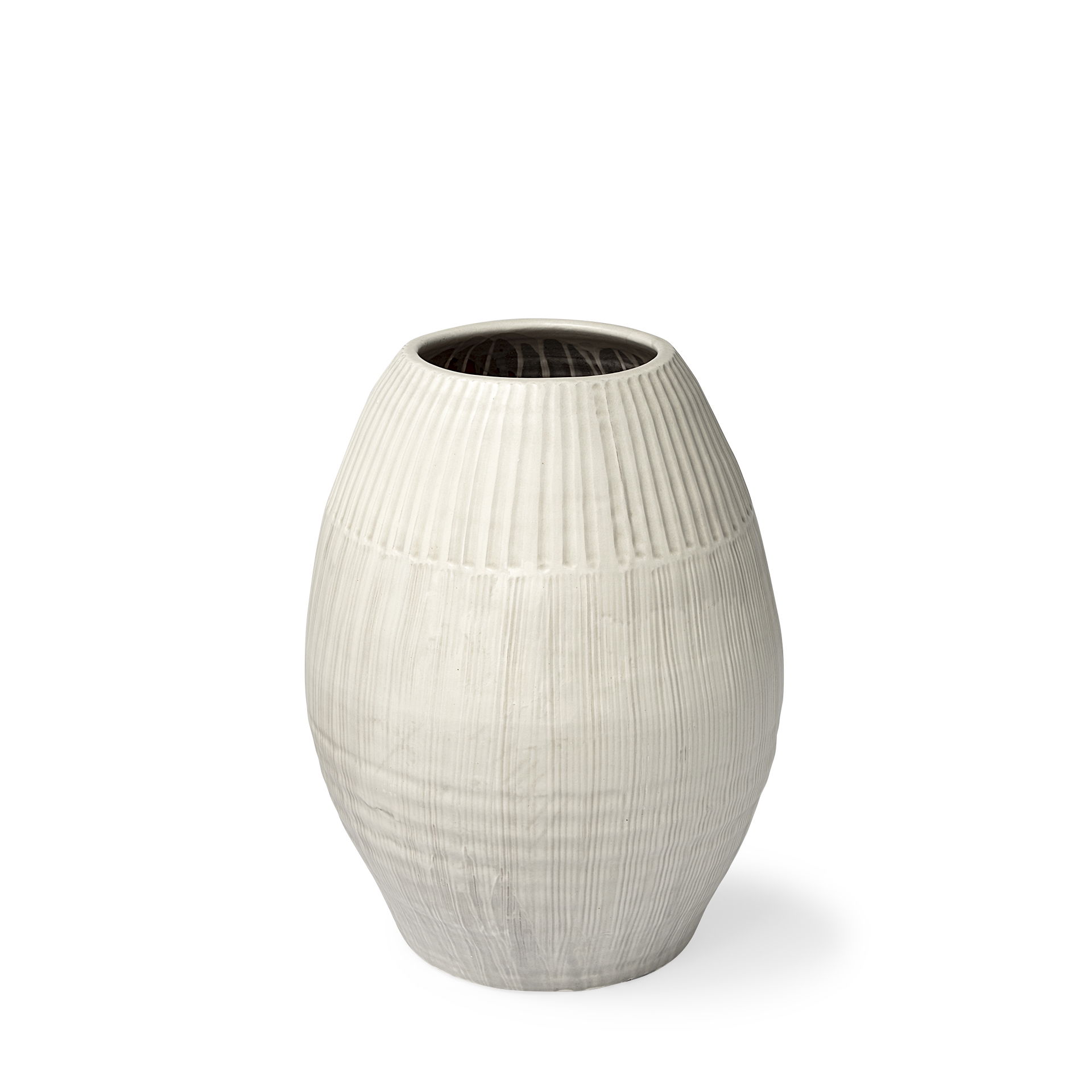 Reyan Small Pearl White Ceramic Striped Vase, by Mercana, 15.75" length x 15.75" width x 21.26" height View 1