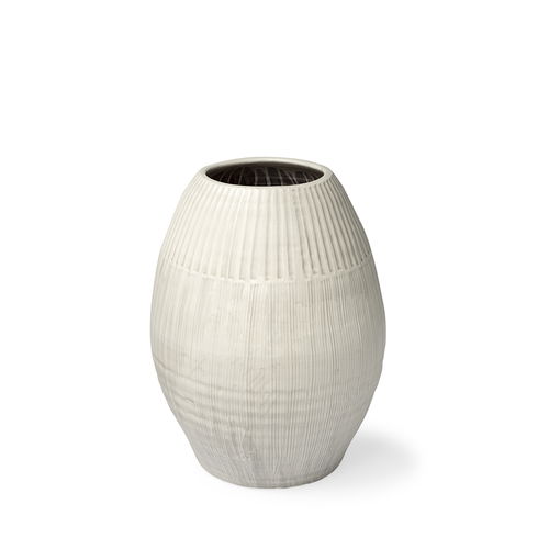Reyan Small Pearl White Ceramic Striped Vase