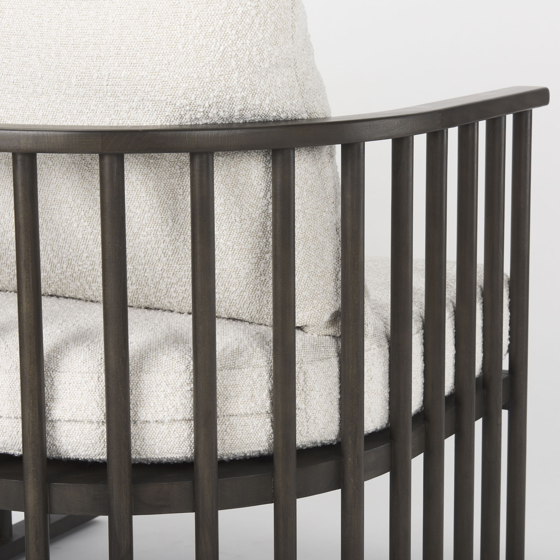 Kopari 30.1L x 30.5W x 37.2H White Boucle Fabric with Dark Brown Wood Accent Chair, by Mercana, 28.35" length x 27.56" width x 33" height View 11