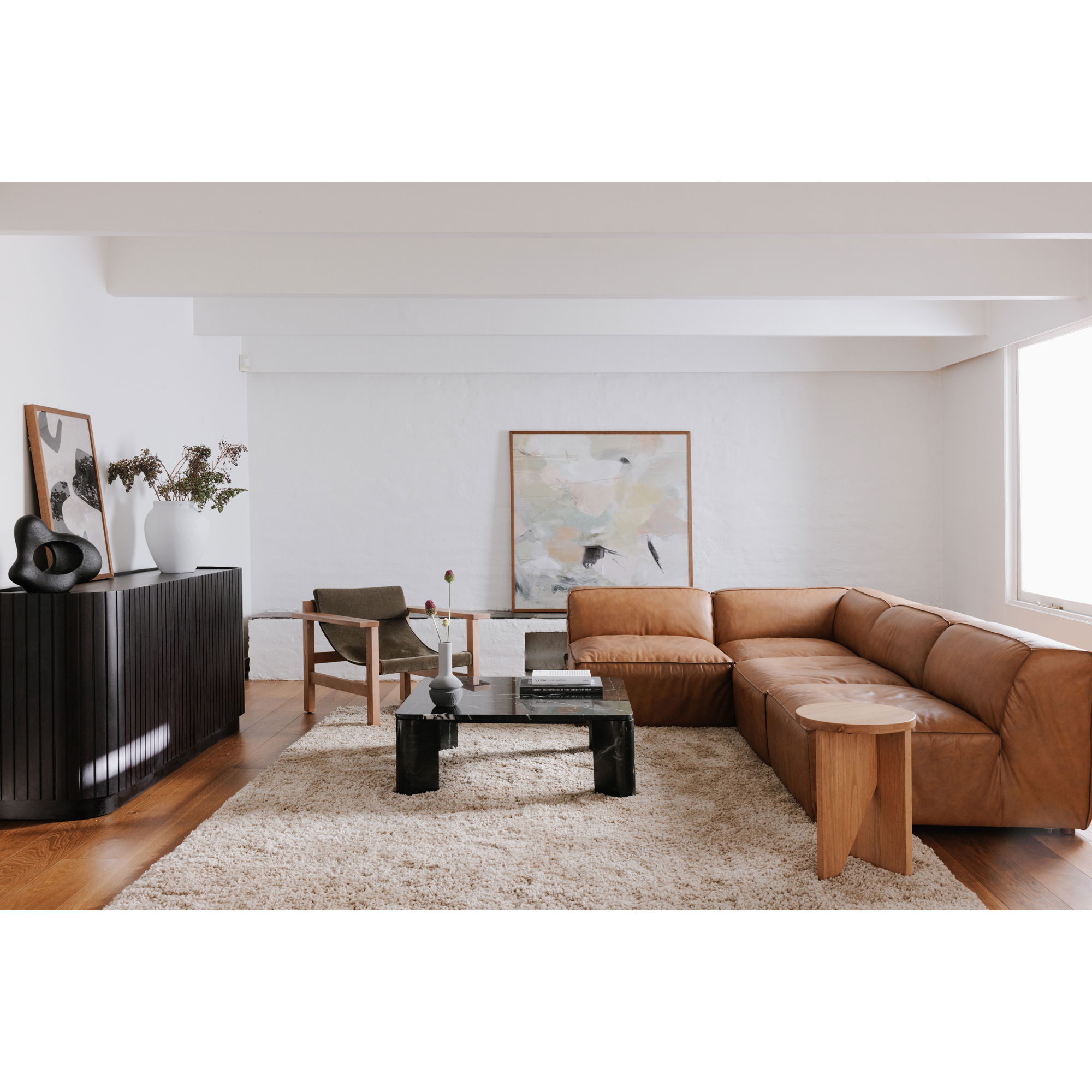 Form Corner Chair Sonoran Tan Leather, Sectional Sofa by Moe's Home, 40.5" width x 26" height x 40.5" depth View 7