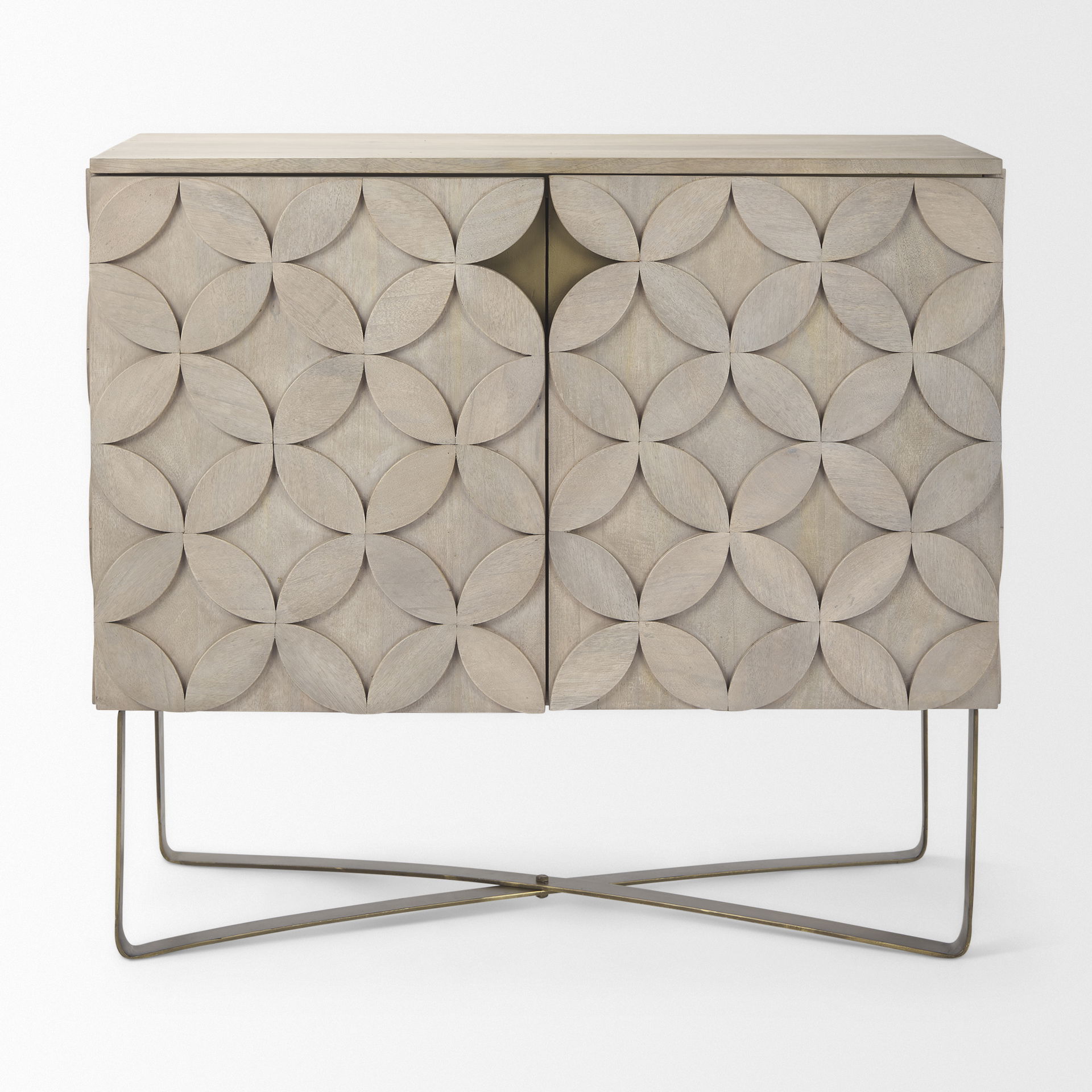 Excelsior 36.0L x 18.0W x 32.5H Light Brown Wood Gold Iron Base Accent Cabinet large image 