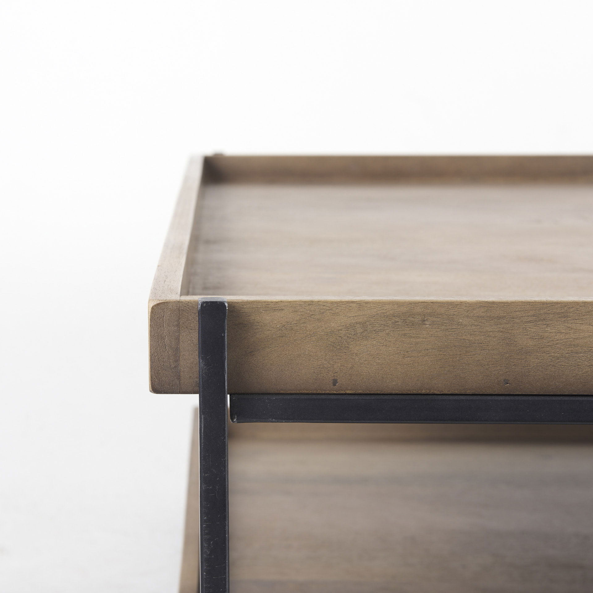 Trey 48x46 Rectangular Brown Solid Wood Top Table Black Metal Frame Two-Tier Coffee Table large image 