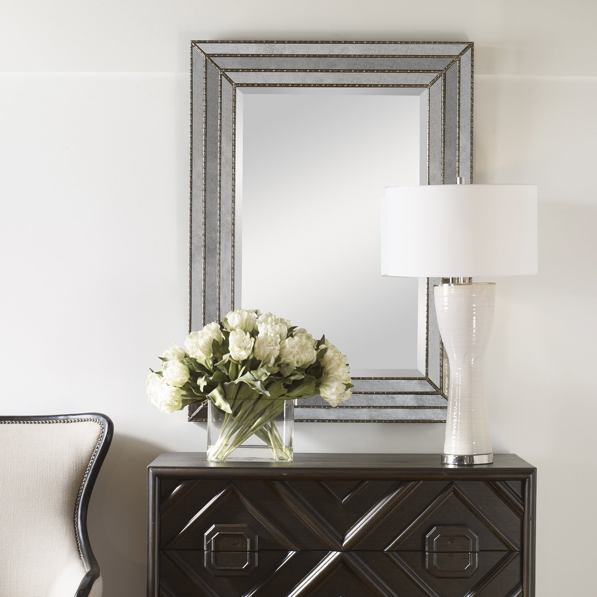 Seymour Antique Silver Mirror, by Uttermost, 34.75" width x 46.75" height x 2" depth View 2