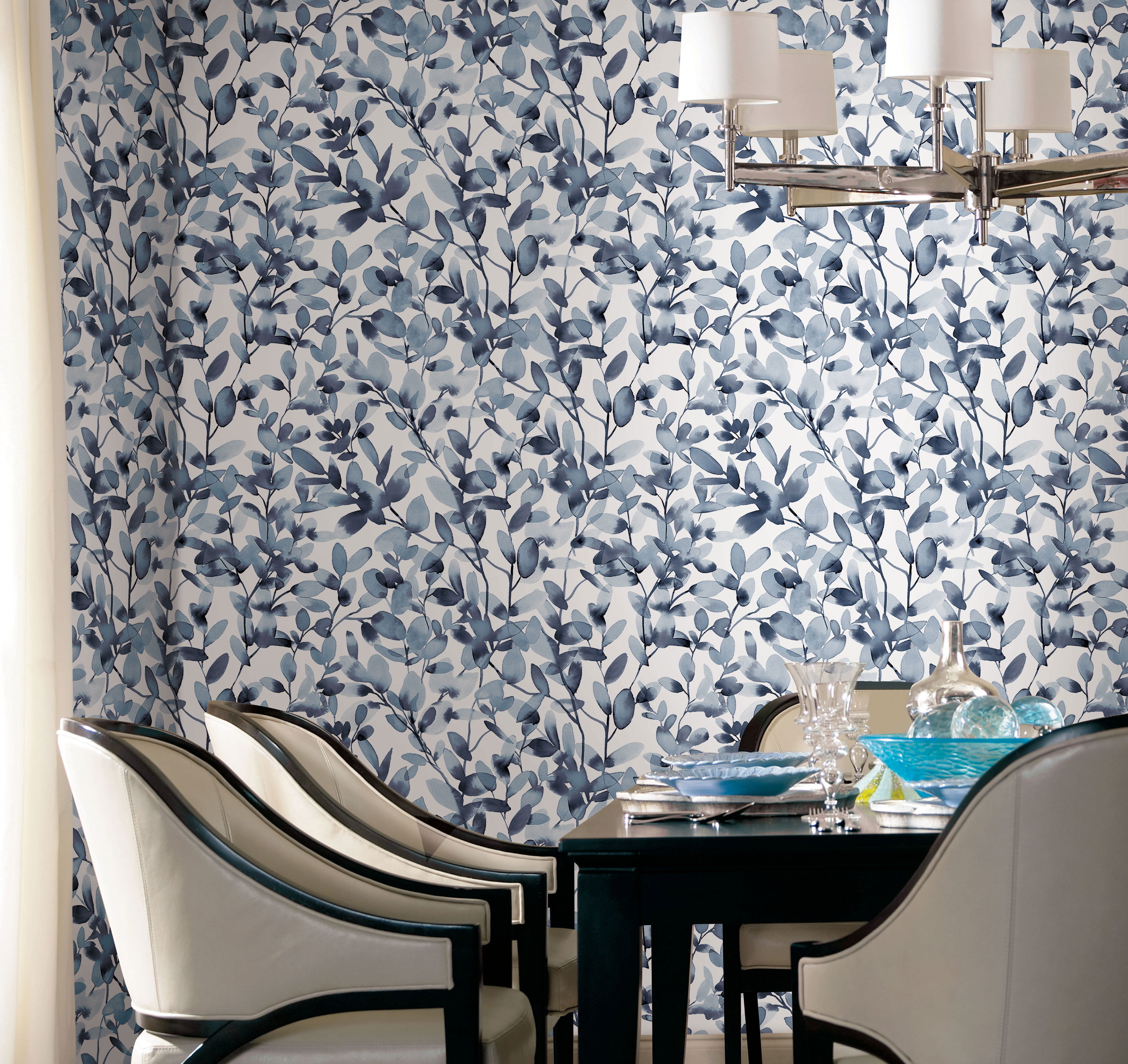 Botany Vines Blue Peel & Stick Wallpaper large image 