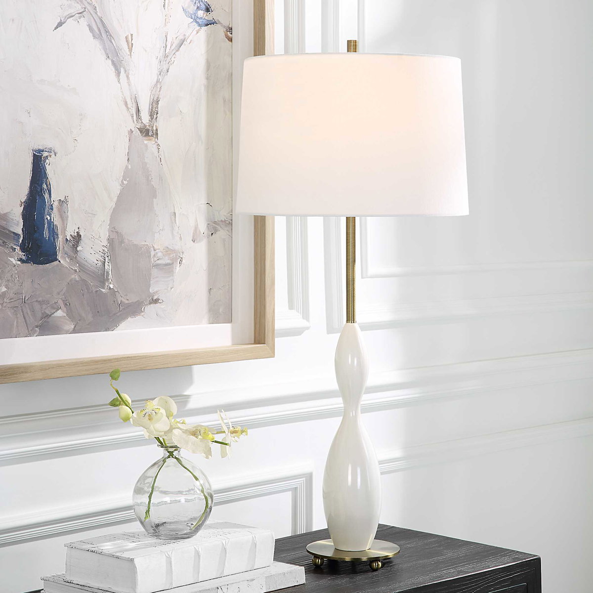 Annora Glossy White Table Lamp, by Uttermost, 1'3" width x 2'10" height x 1'3" depth View 2