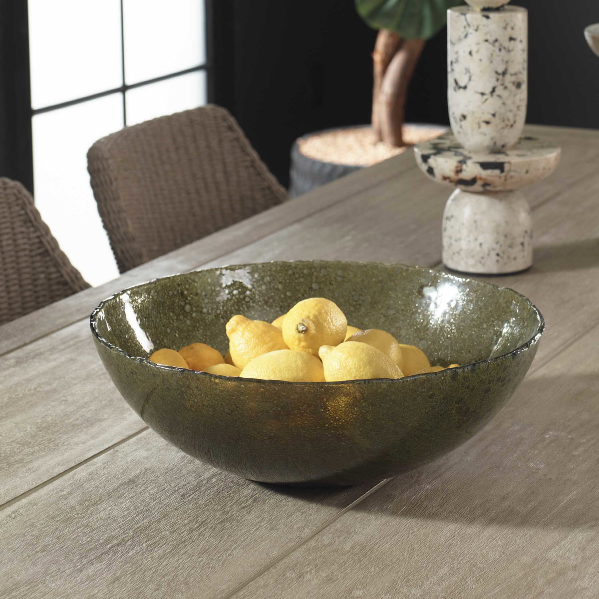 Veridian Shimmer Earthy Glass Bowl, Decorative Tray by Uttermost, 16" width x 6" height x 16" depth View 2