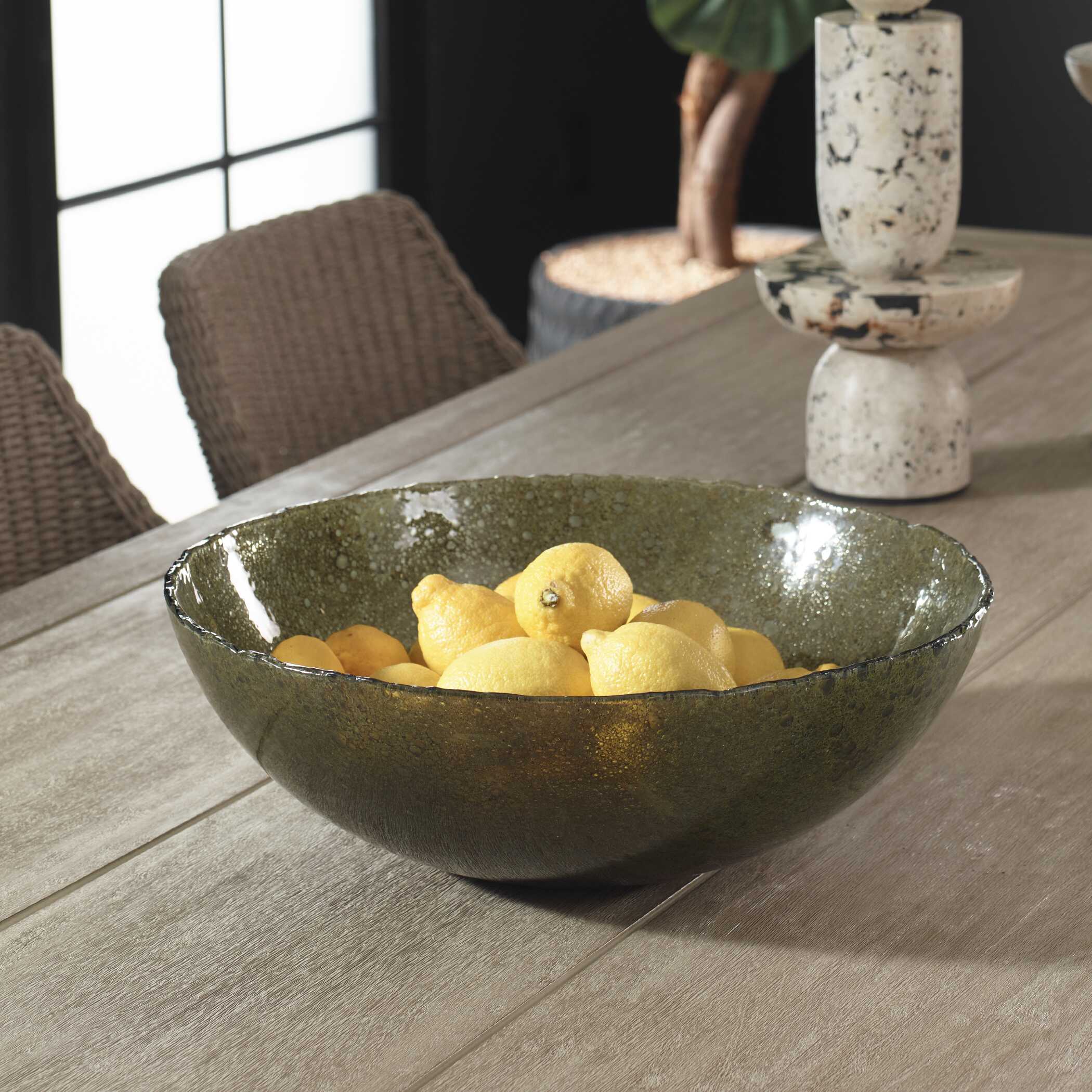 Veridian Shimmer Earthy Glass Bowl, Decorative by Uttermost, 16" width x 6" height x 16" depth View 2