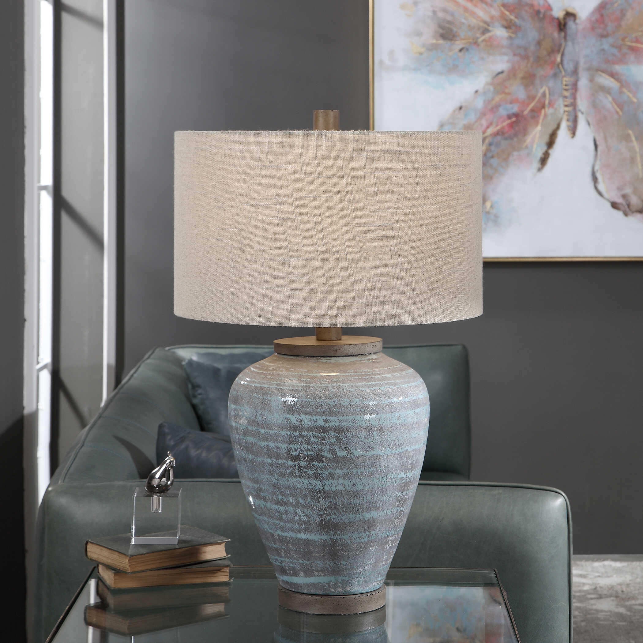 Pelia Light Aqua Table Lamp, by Uttermost, 17" width x 27.5" height x 17" depth View 5