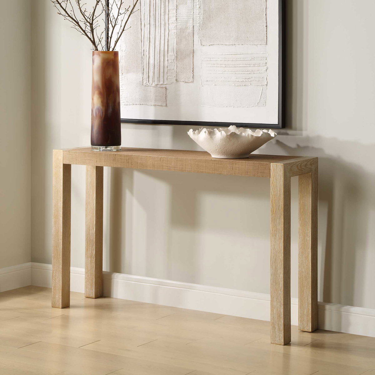 Bentley Grasscloth Console Table, by Uttermost, 52" width x 31.12" height x 13" depth View 4