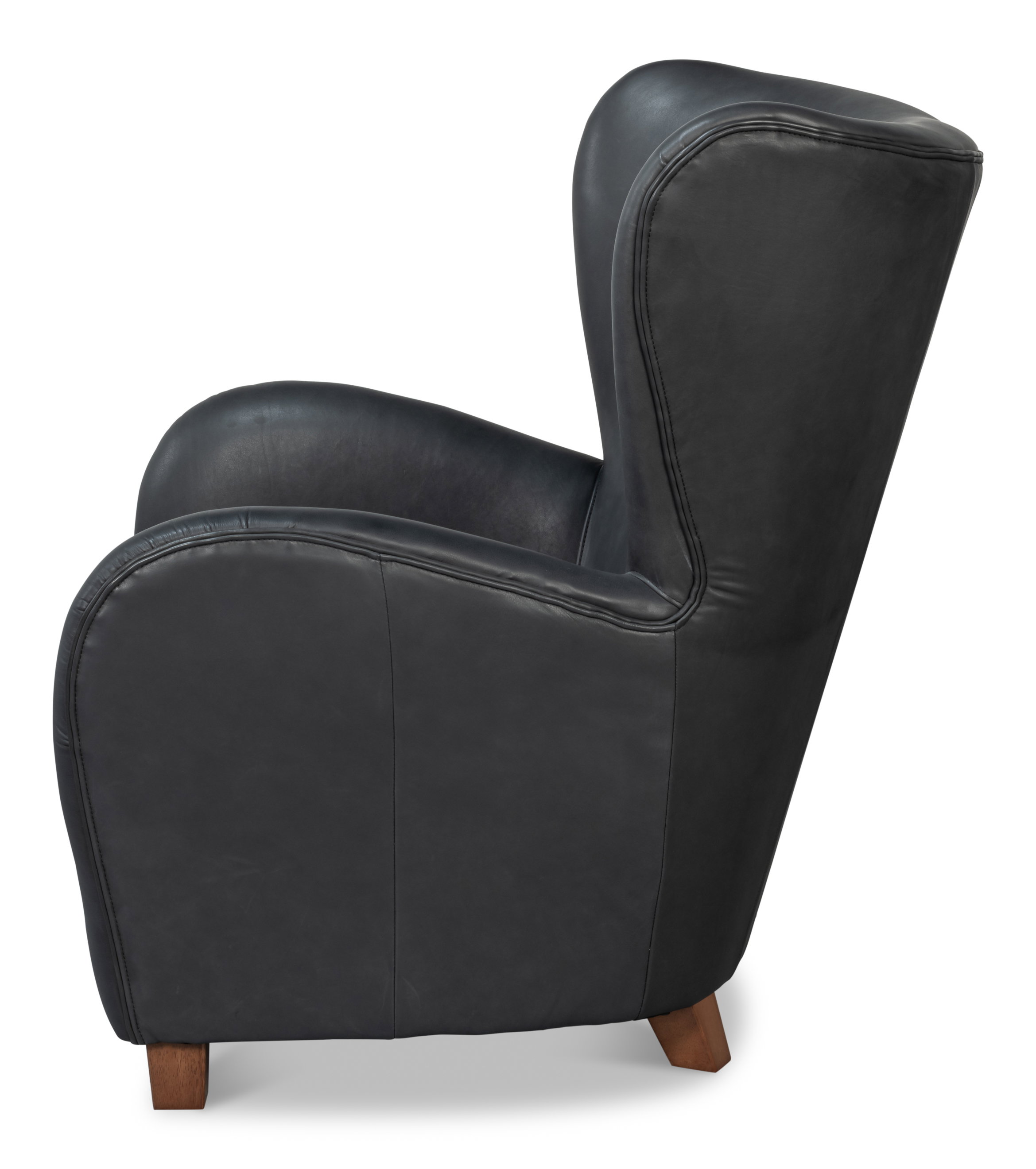 Lombard Wing Chair,Santoni Black Leather, Seating by Sarreid, 34" length x 36" width x 40" height View 9