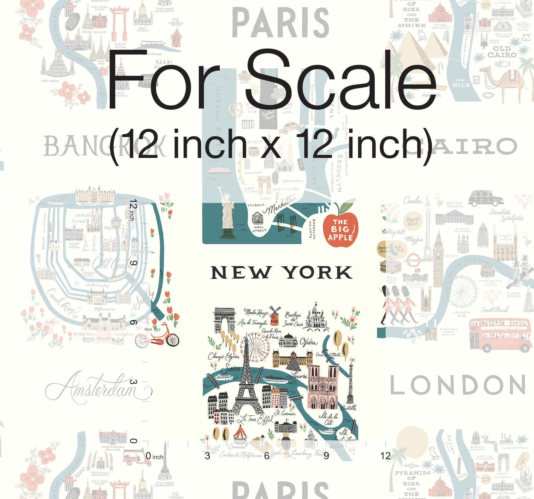 City Maps Blue & Red Peel & Stick Wallpaper, by York Wall, 20' length x 2'3" width x 0.02" depth View 3