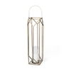Ivy Large Gold Metal Geometric Cage Candle Holder Lantern, Lighting by Mercana, 10.24" length x 10.24" width x 36.02" height thumbnail 1