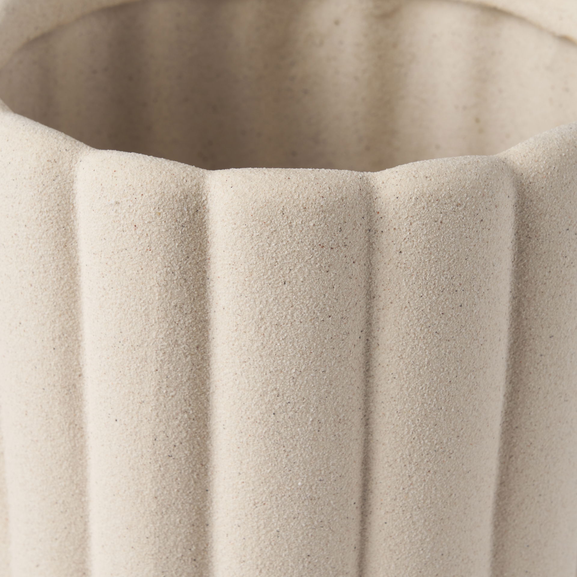 Mira Tall Textured Blush Beige Fluted Ceramic Vase large image 
