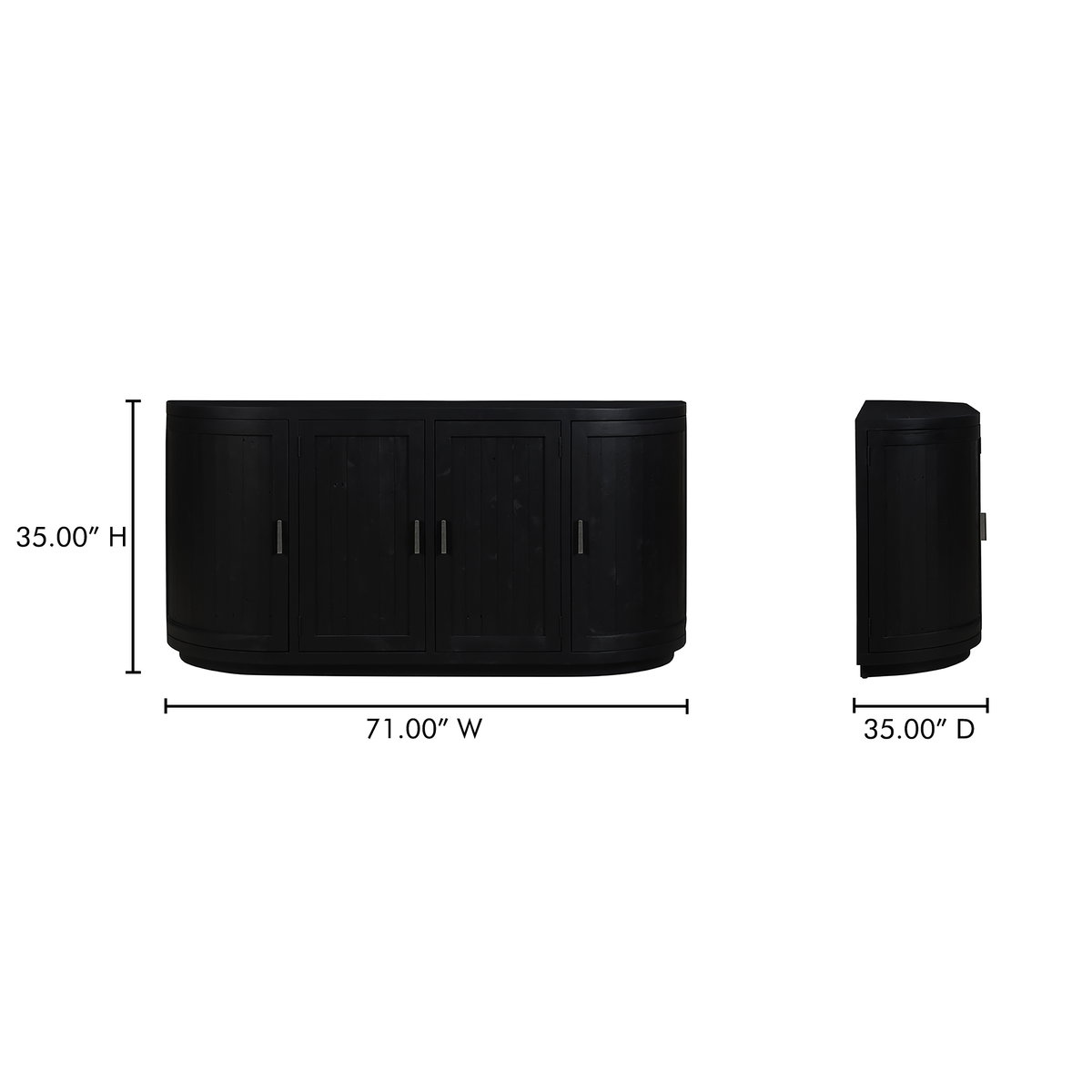 Nicola Sideboard Black, Cabinets & Sideboard by Moe's Home, 71" width x 35" height x 17.7" depth View 13