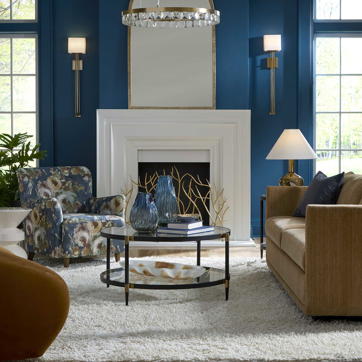 Chadid Round Glass Coffee Table, by Uttermost, 39" width x 18.25" height x 39" depth View 2