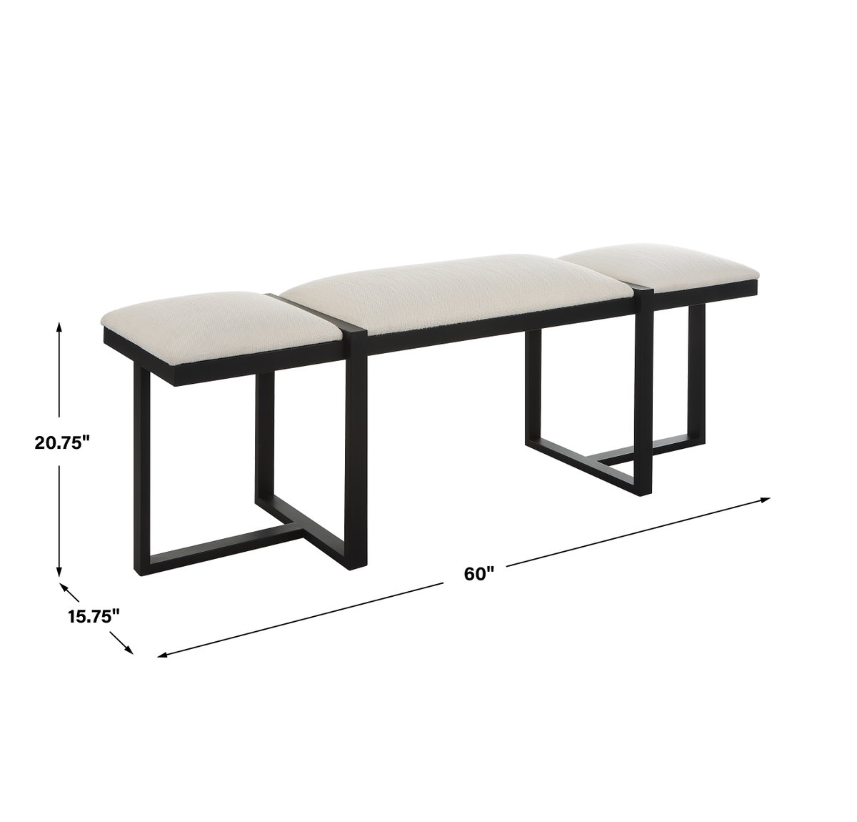 Triple Cloud Modern Upholstered Bench, Benche by Uttermost, 60.75" width x 22" height x 16" depth View 3