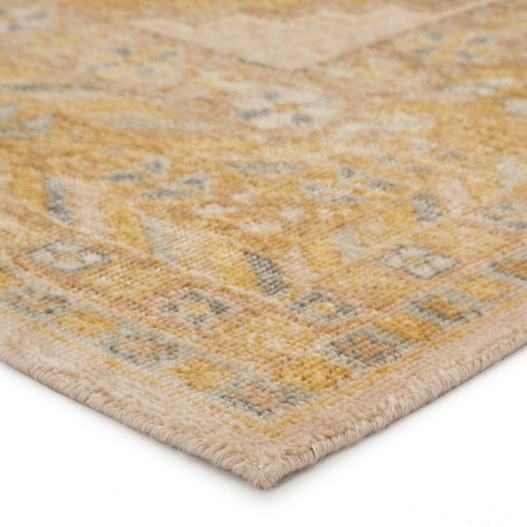 Eluned Hand-Knotted Medallion Gold/ Gray Area Rug (10'X14') large image 