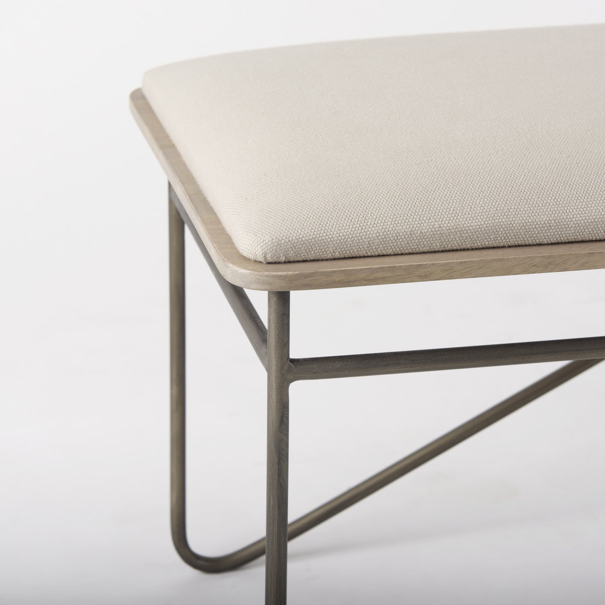 Camille  Cream Fabric Seat with Metal Frame Bench, Benche by Mercana, 55.5" length x 16" width x 17" height View 7