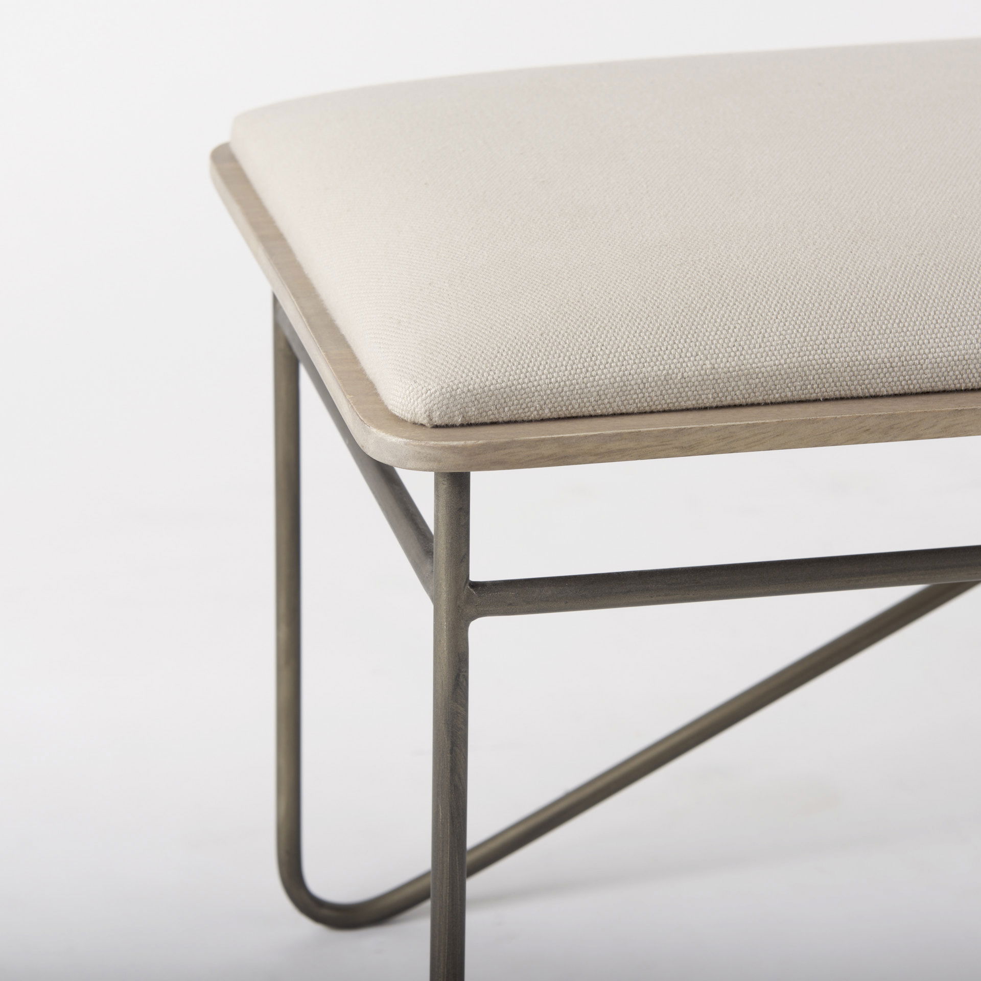 Camille  Cream Fabric Seat with Metal Frame Bench large image 