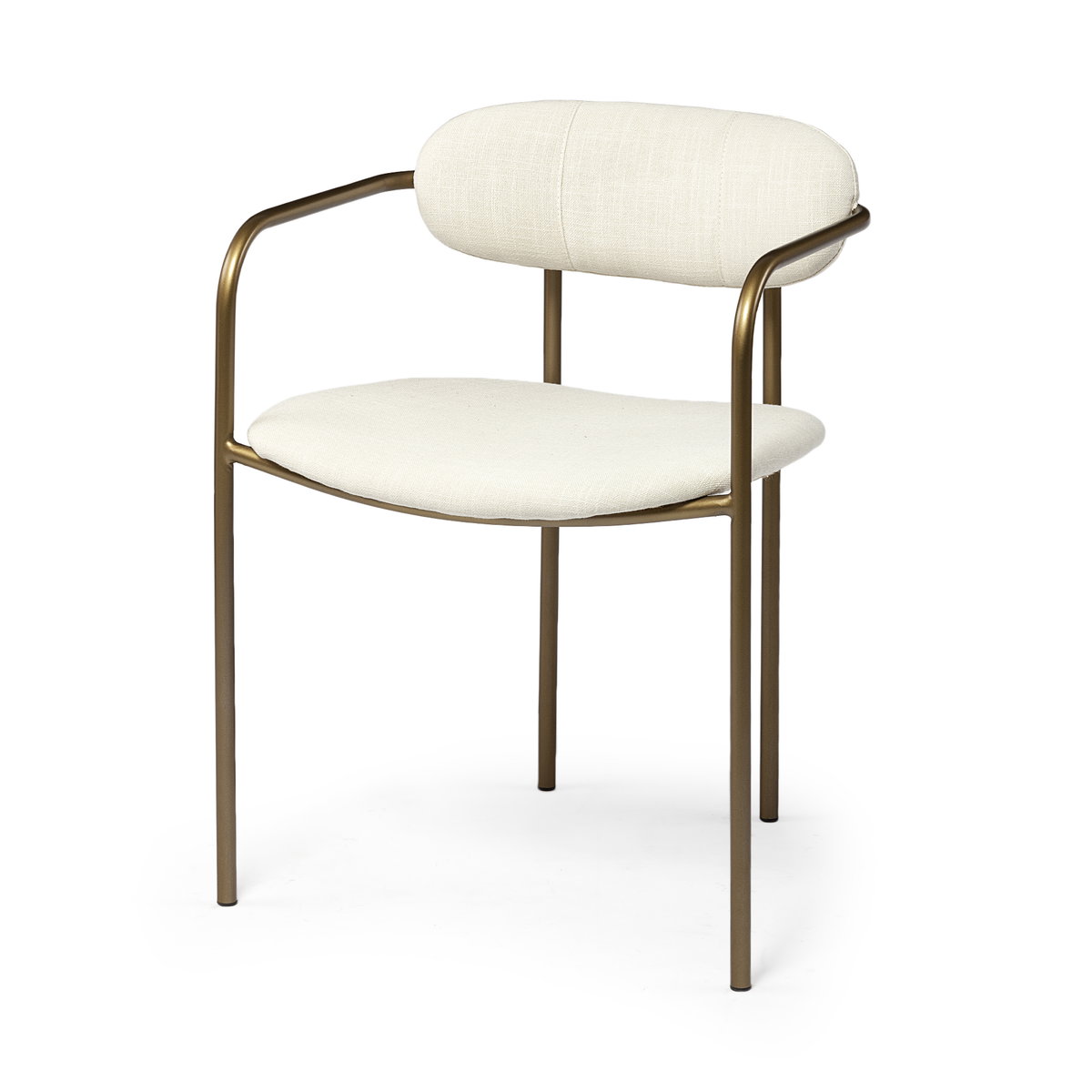 Parker Curved Back Dining Arm Chair | Cream Fabric with Gold Metal, Dining Chair by Mercana, 21.46" length x 21.06" width x 28.74" height View 1
