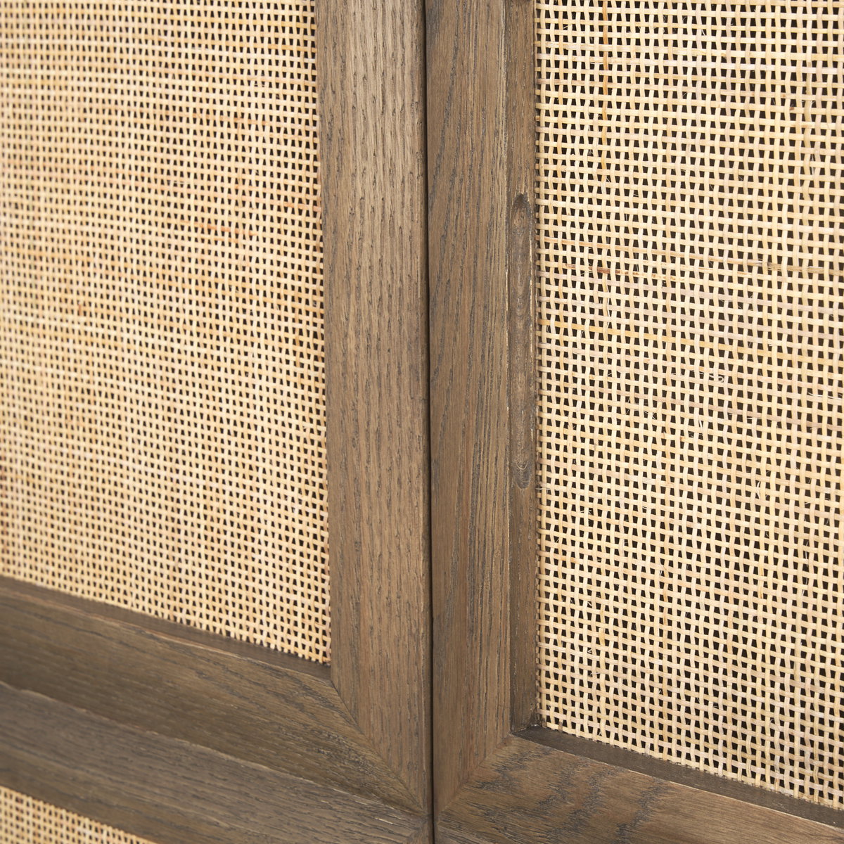 Sina Brown Oak Wood with Natural Rattan 4 Door Sideboard, Sideboards & Buffet by Mercana, 64.17" length x 17.72" width x 33.46" height View 12