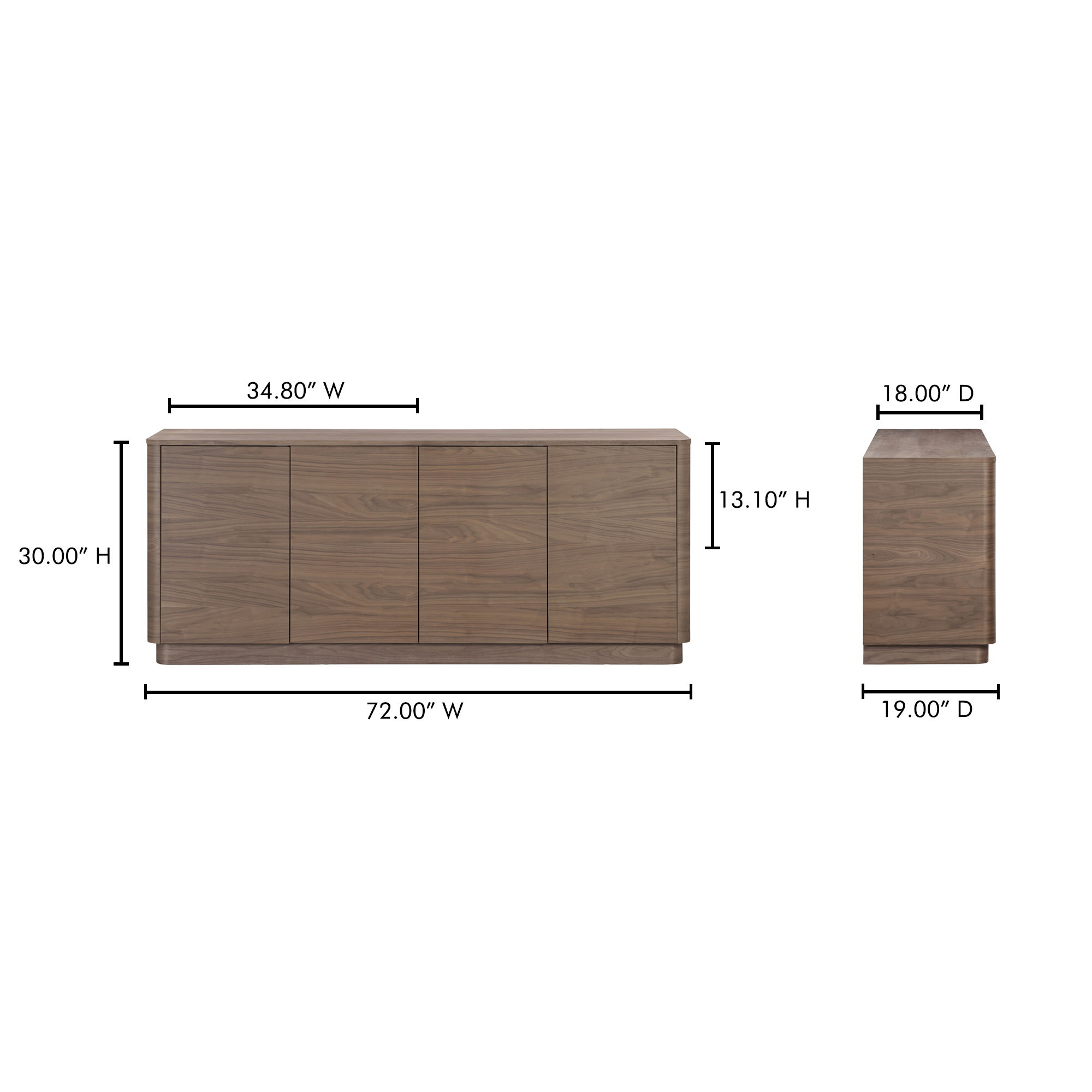 Round Off Sideboard Walnut Brown, Cabinets & Sideboard by Moe's Home, 72" width x 30" height x 19" depth View 11