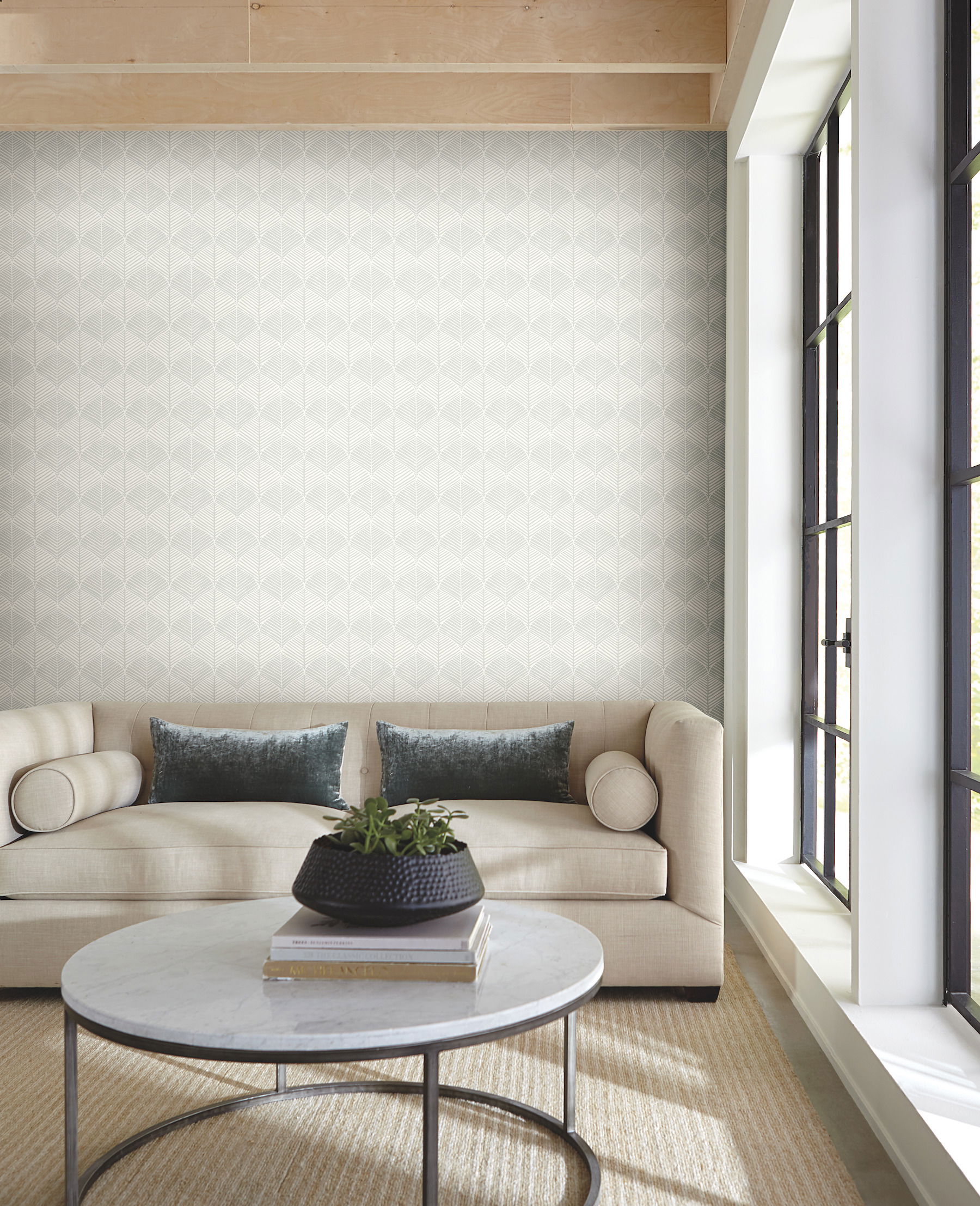 Palm Thatch White & Grey Wallpaper, by York Wall, 27' length x 2'3" width x 0.02" depth View 3