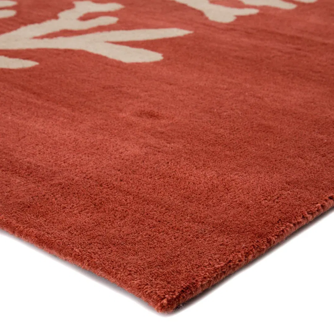 Coastal Seaside Wool Hand Tufted Orange & Ivory Area Rug large image 