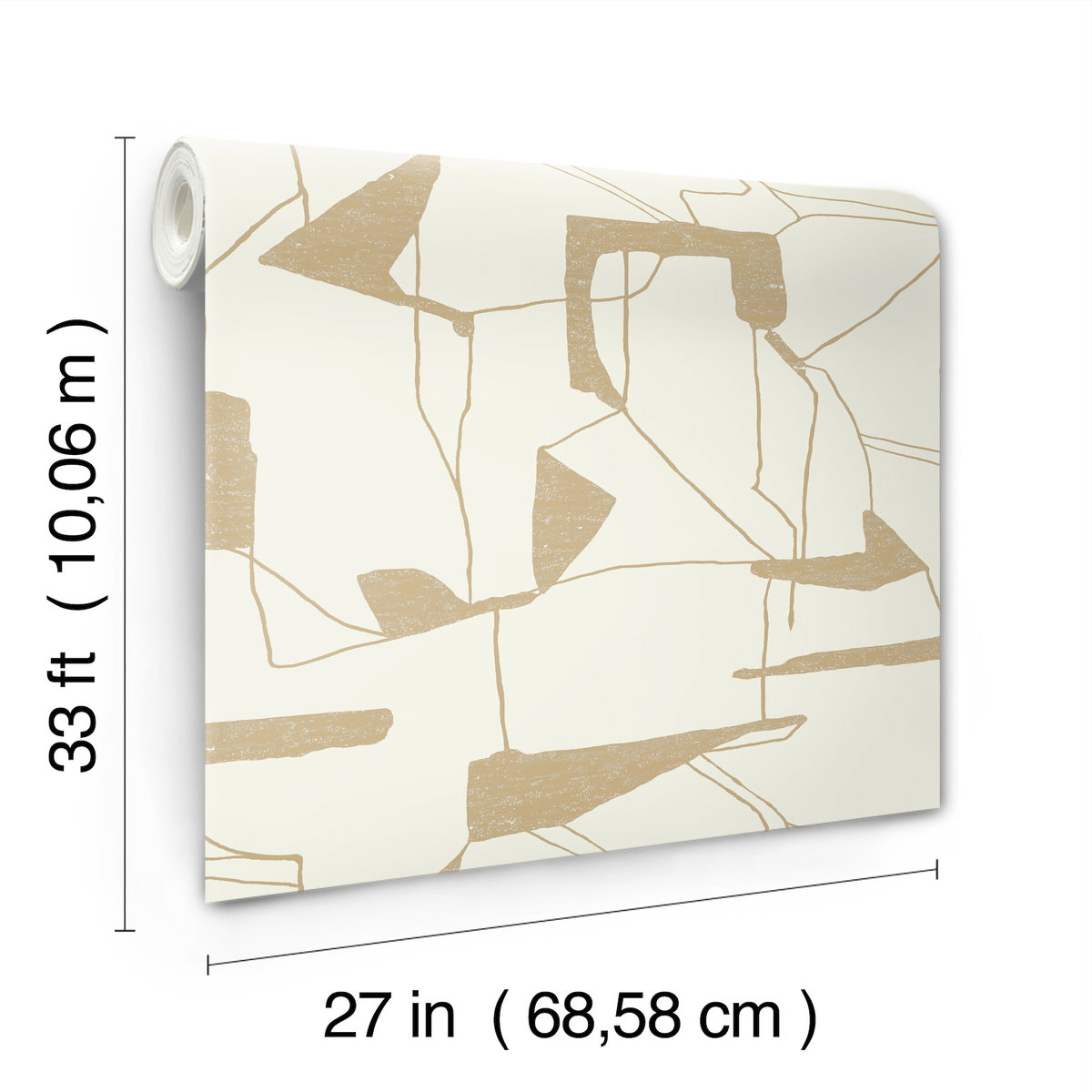 Abstract Geo Cream & Gold Wallpaper, by York Wall, 26'10.8" length x 2'3" width x 0.02" depth View 9