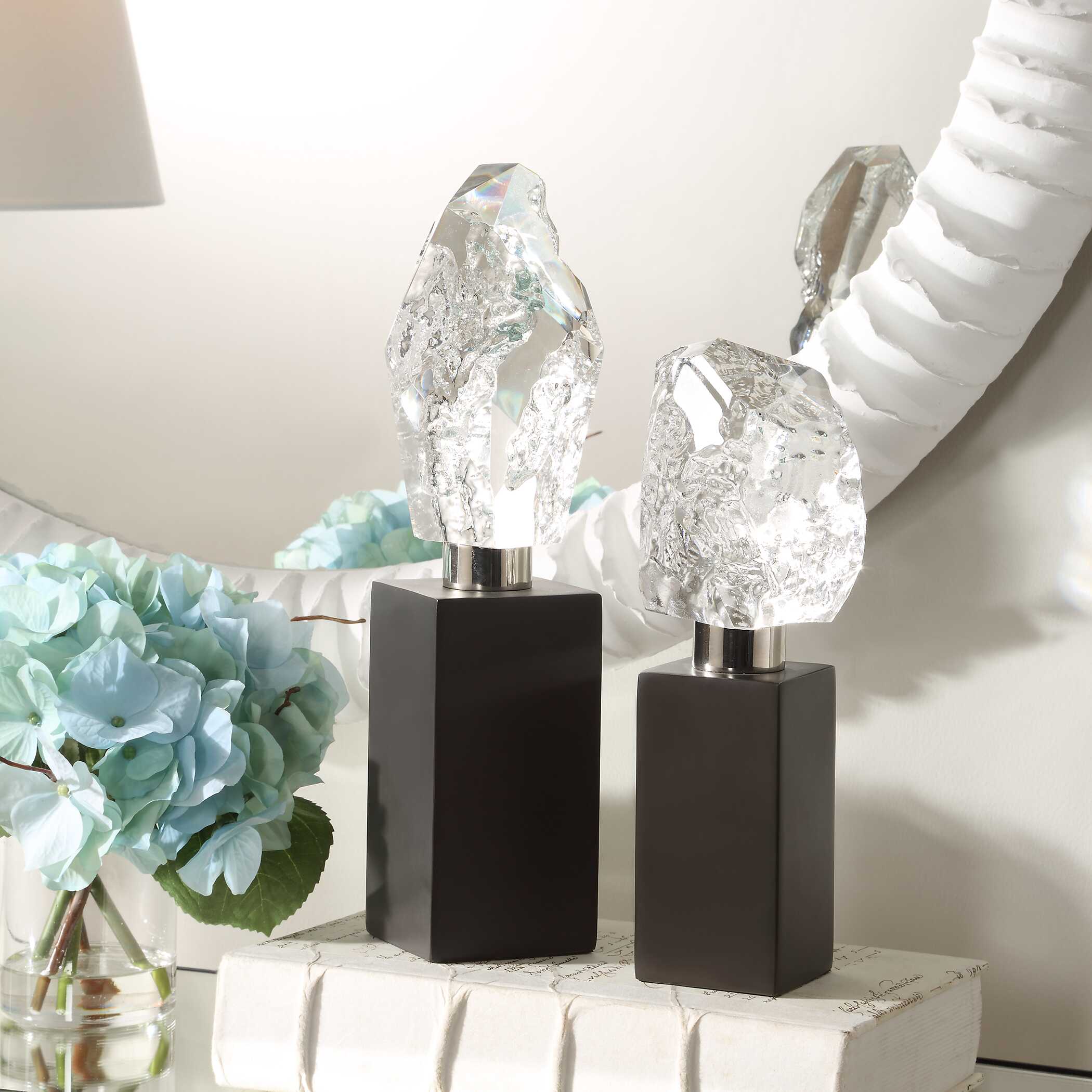 Crystal Peak Sculptures Set/2, Decorative by Uttermost, 3.5" width x 13" height x 3" depth View 2