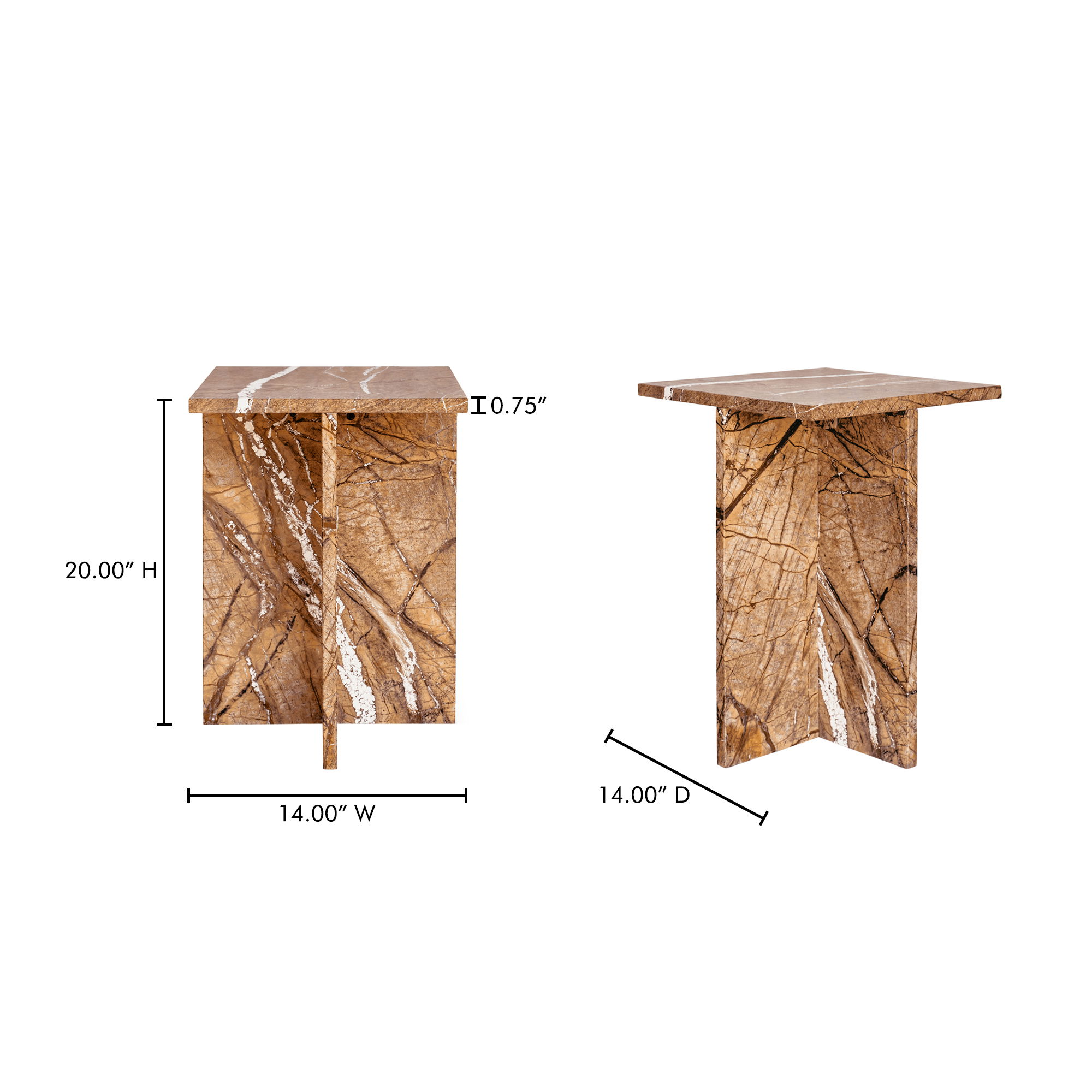 Blair Accent Table Golden Forest Marble, Side & End Table by Moe's Home, 14" width x 20" height x 14" depth View 9