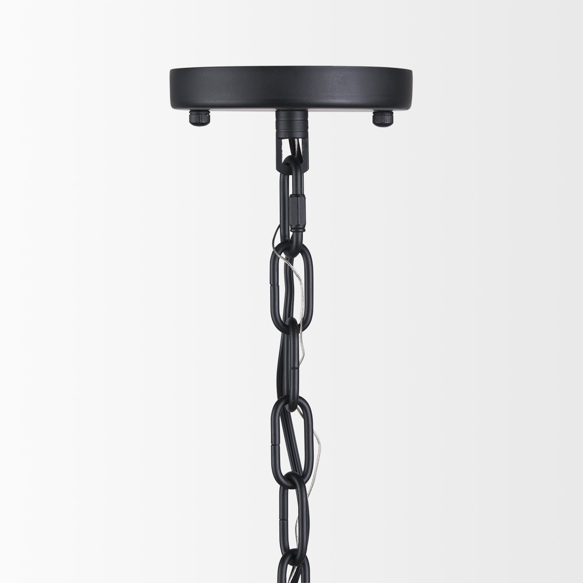 Edie Matte Black Metal with Frosted Glass Globe 1-Light Pendant, by Mercana, 12" length x 12" width x 54" height View 4