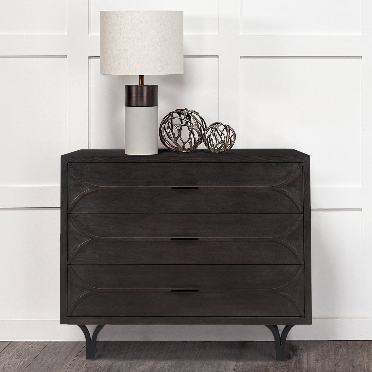 Giselle I 40L x 16W Dark Brown Fir Veneer 3 Drawer Accent Cabinet, Cabinets & Chest by Mercana, 39.96" length x 15.94" width x 31.89" height View 2
