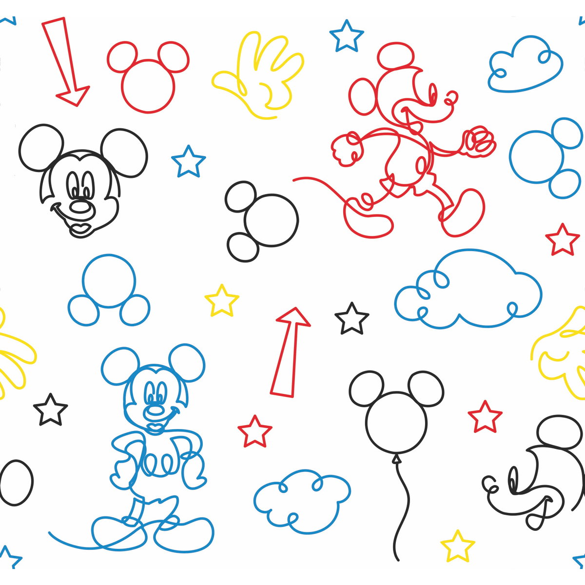 Disney Mickey Mouse Line Art Red Peel & Stick Wallpaper, by York Wall, 18'10.8" length x 1'6" width x 0.02" depth