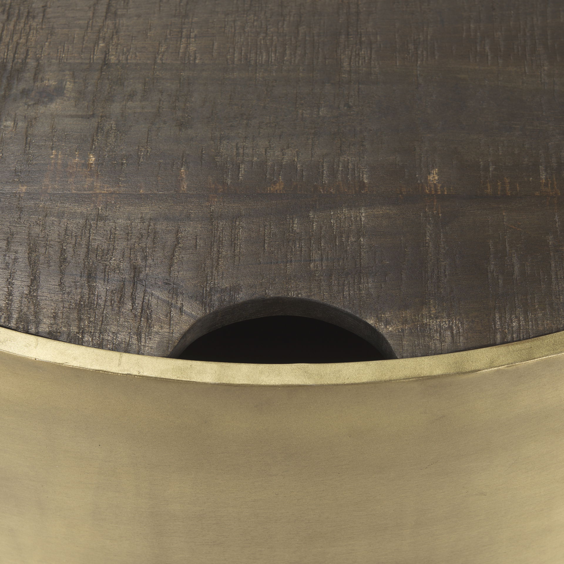 Eclipse Gold Metal Drum Base with Dark Brown Wood Top Nested Coffee Table large image 