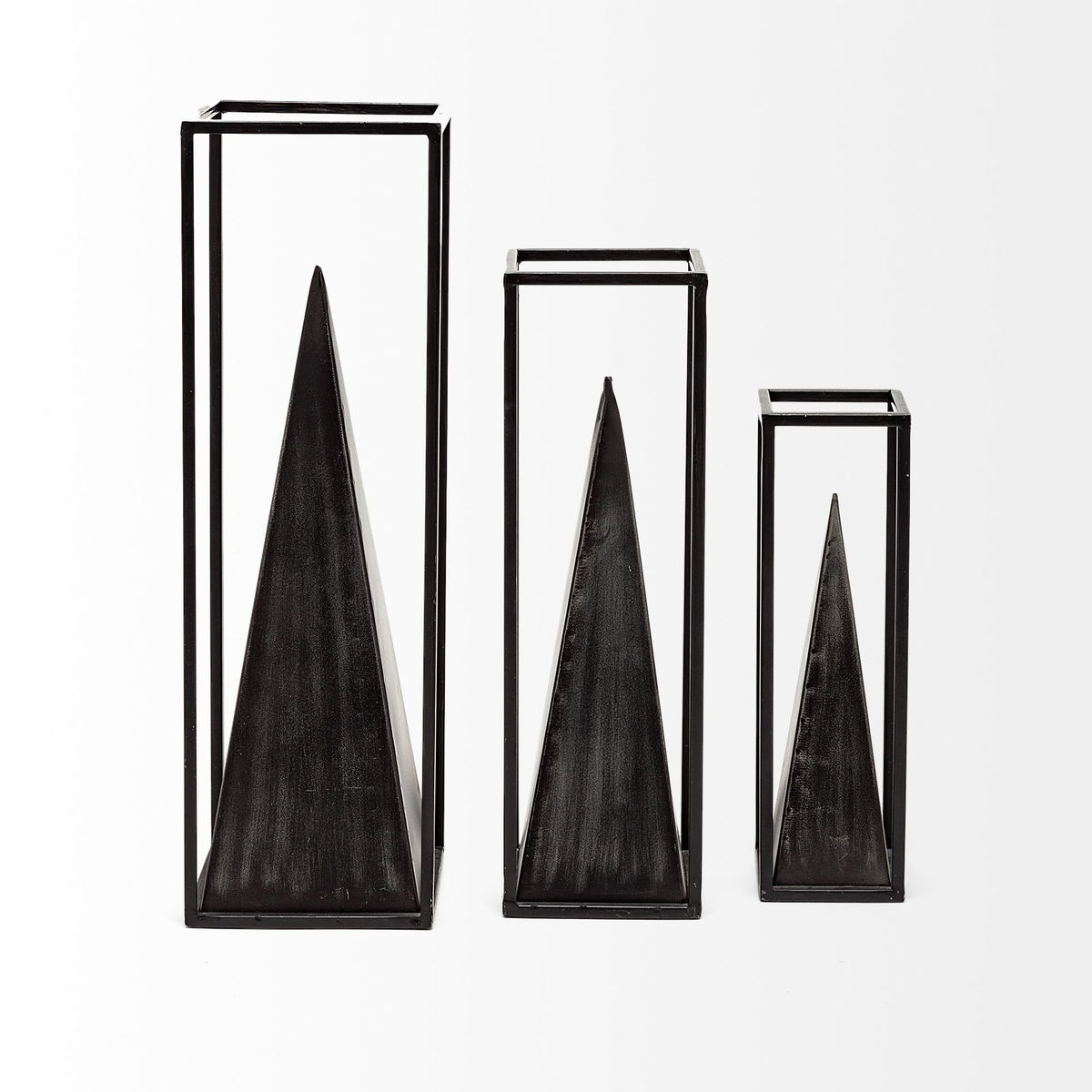 Memphis II (Medium) 4L x 4W Black Metal Pyramid In A Square Frame, Decorative Object by Mercana, 3.94" length x 4" width x 12.99" height View 5