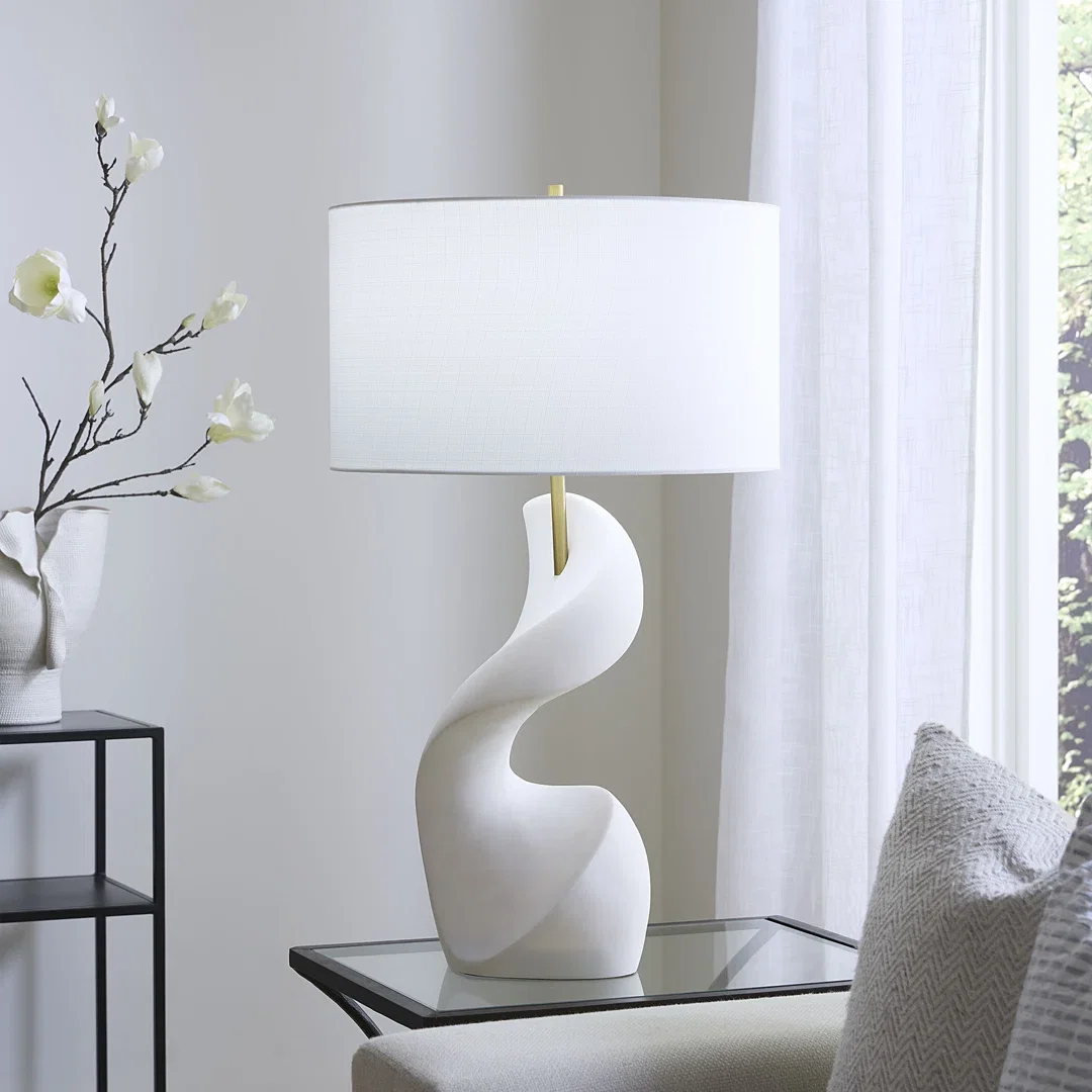 Cobra Ricestone Table Lamp with Linen Shade, by Jamie Young, 19" width x 33" height x 19" depth View 3