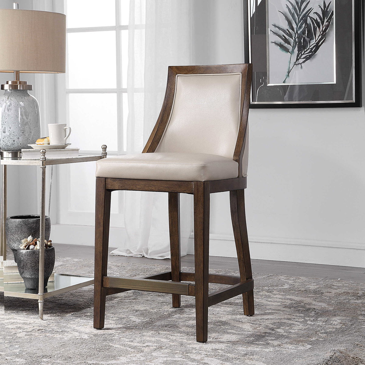 Purcell Leather Counter Stool, Counter & Bar Stool by Uttermost, 19" width x 40" height x 22" depth View 7