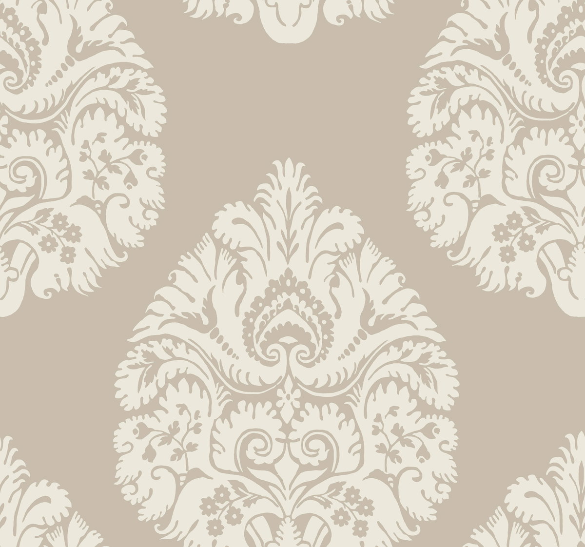 Teardrop Damask Beige Wallpaper, by York Wall, 27' length x 2'3" width x 0.02" depth View 1