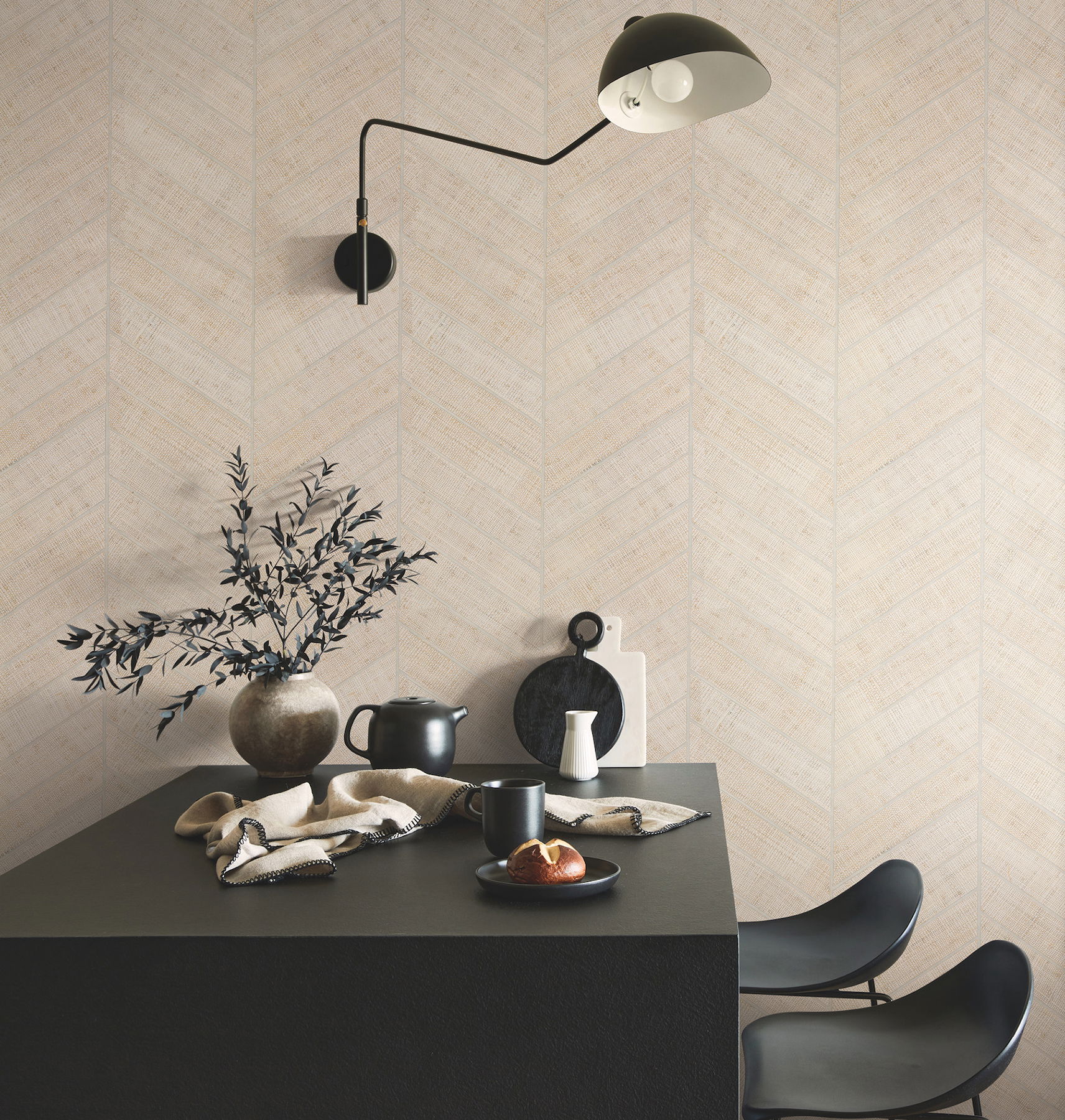 Atelier Herringbone White Wallpaper large image 