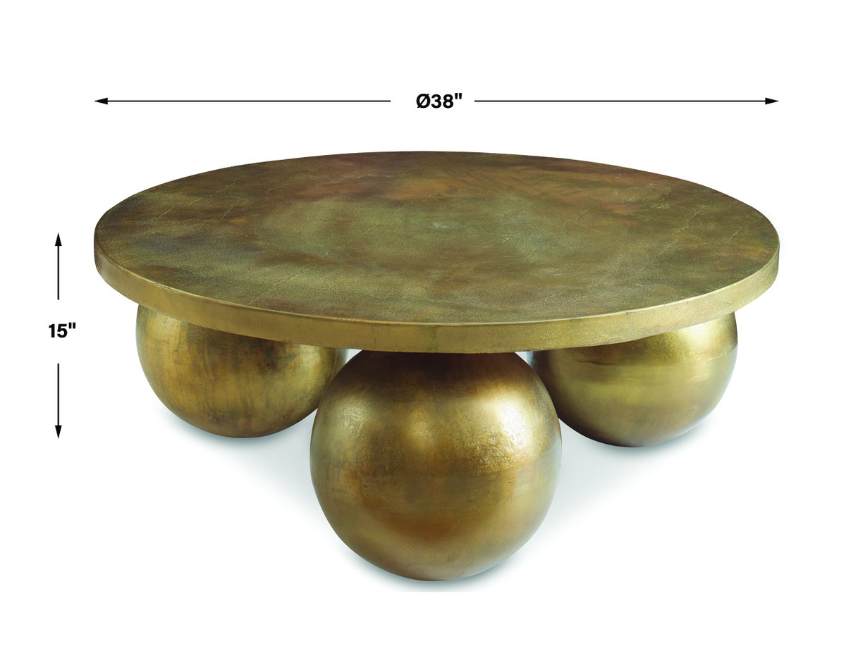 Triplet Antique Brass Coffee Table, by Uttermost, 38" width x 15" height x 38" depth View 3
