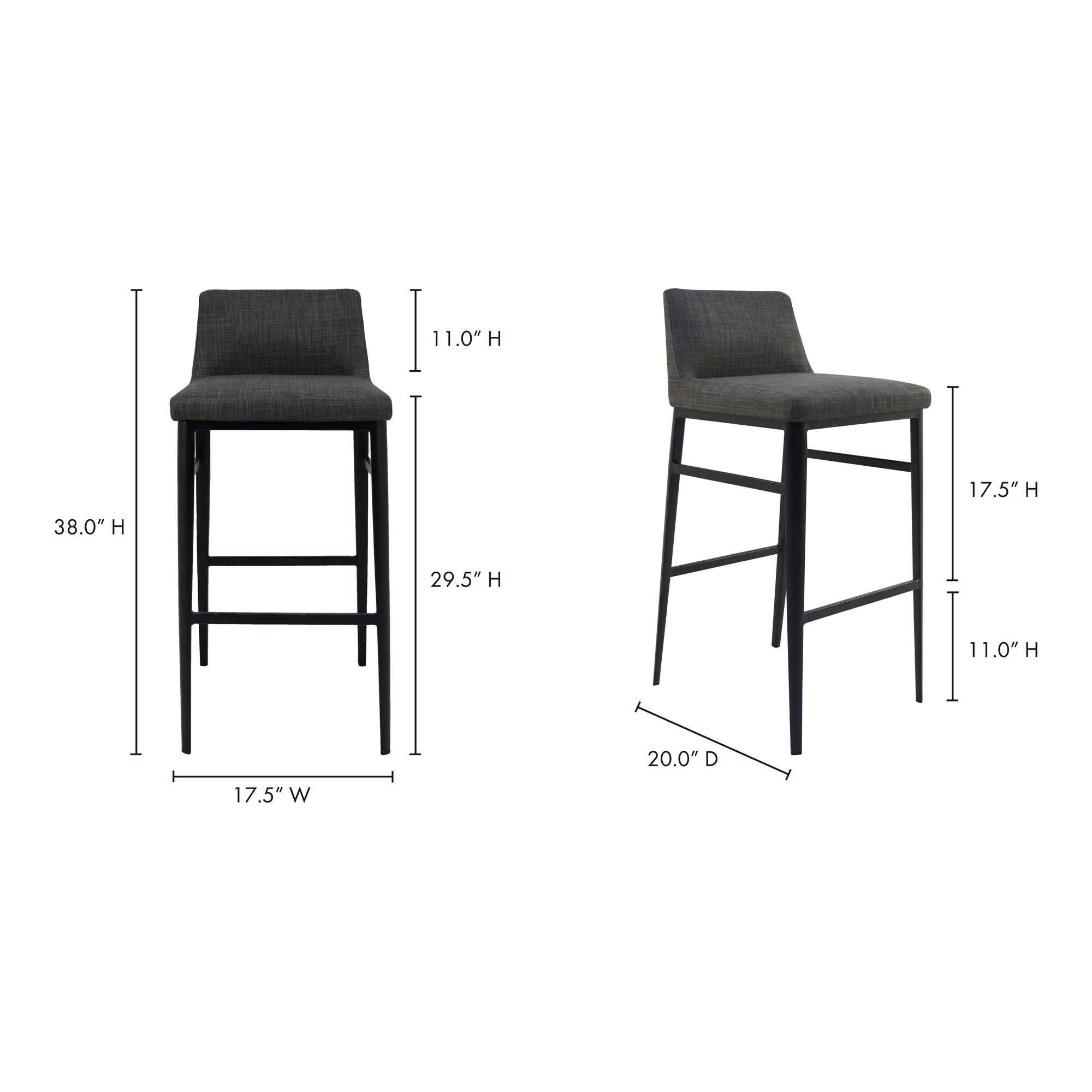 Baron Bar Stool Charcoal Grey, Counter & Bar Stool by Moe's Home, 17.5" width x 38" height x 20" depth View 7