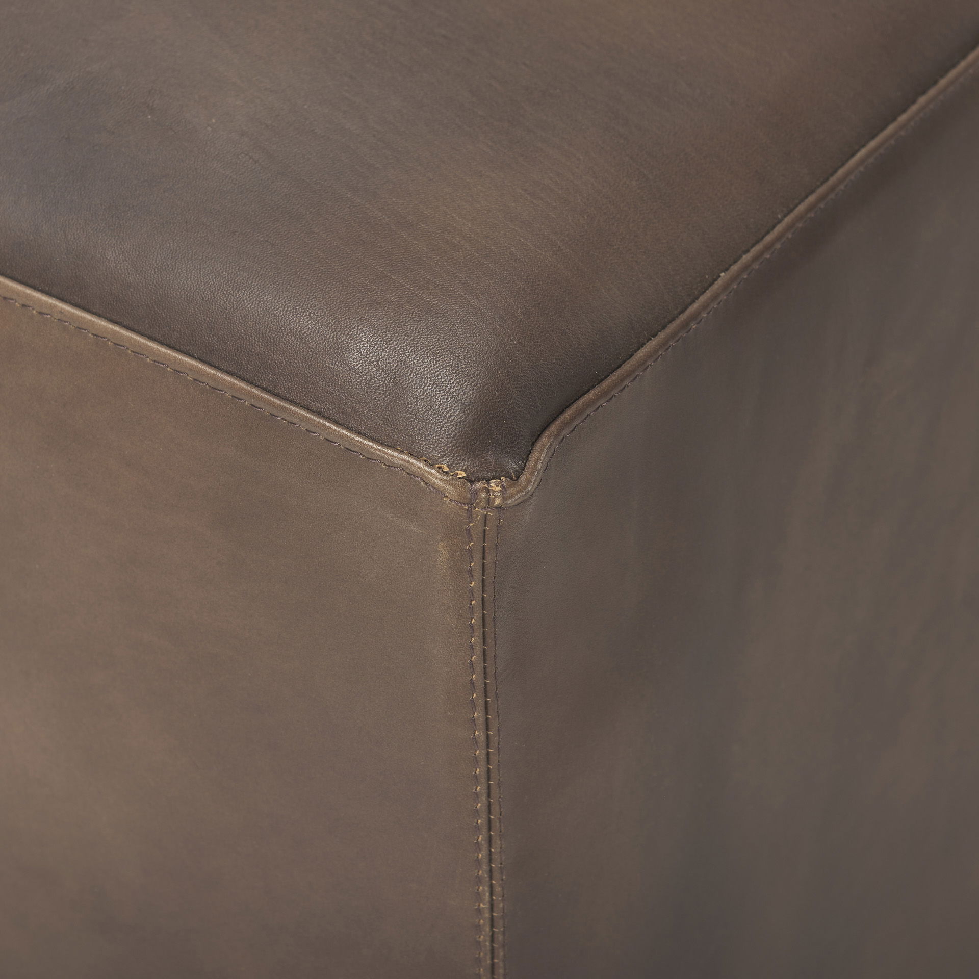 Minara 36' Square Brown Leather Wrapped with Wood Base Ottoman, by Mercana, 36" length x 36" width x 16" height View 6