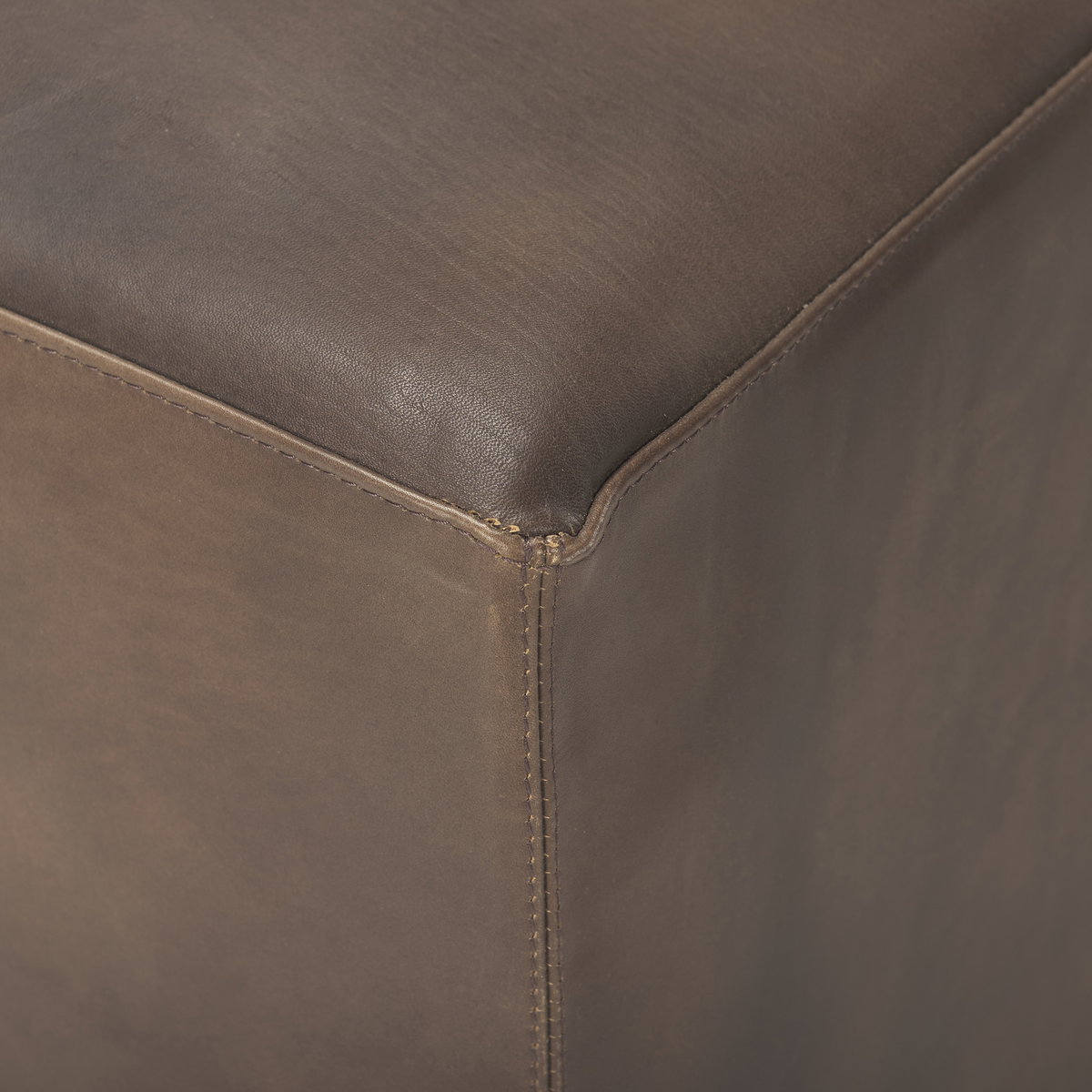 Minara 36' Square Brown Leather Wrapped with Wood Base Ottoman, by Mercana, 36" length x 36" width x 16" height View 6