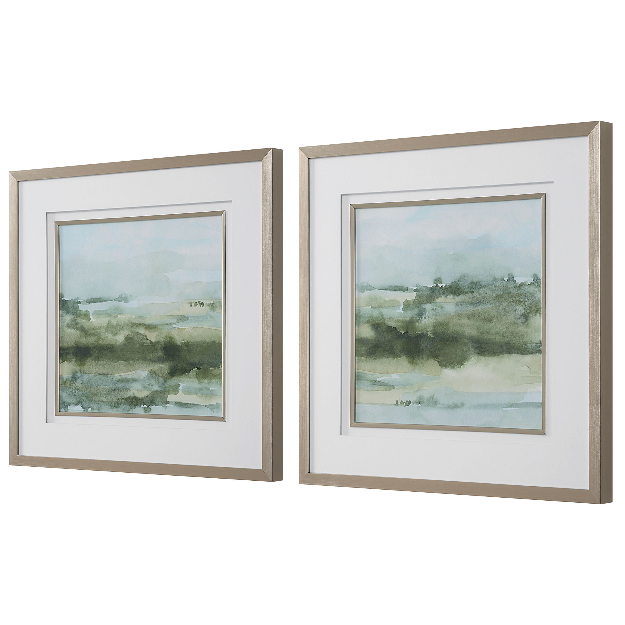 Soft Sage Abstract Landscape Prints Set/2 large image 