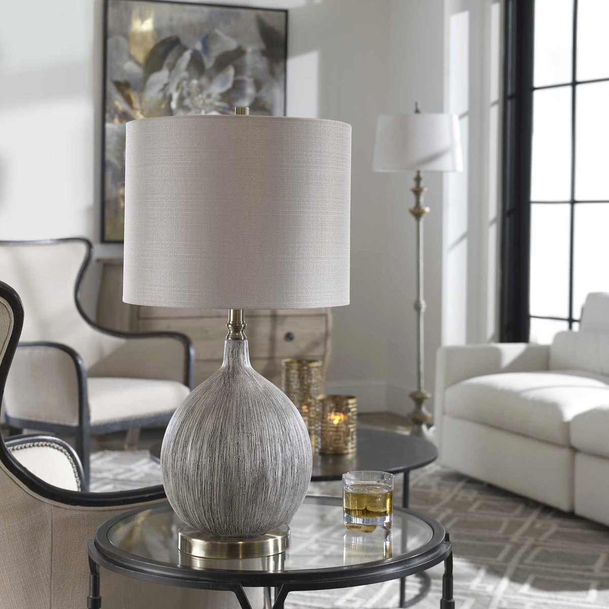 Hedera Textured Ivory Table Lamp, by Uttermost, 14" width x 26.5" height x 14" depth View 6