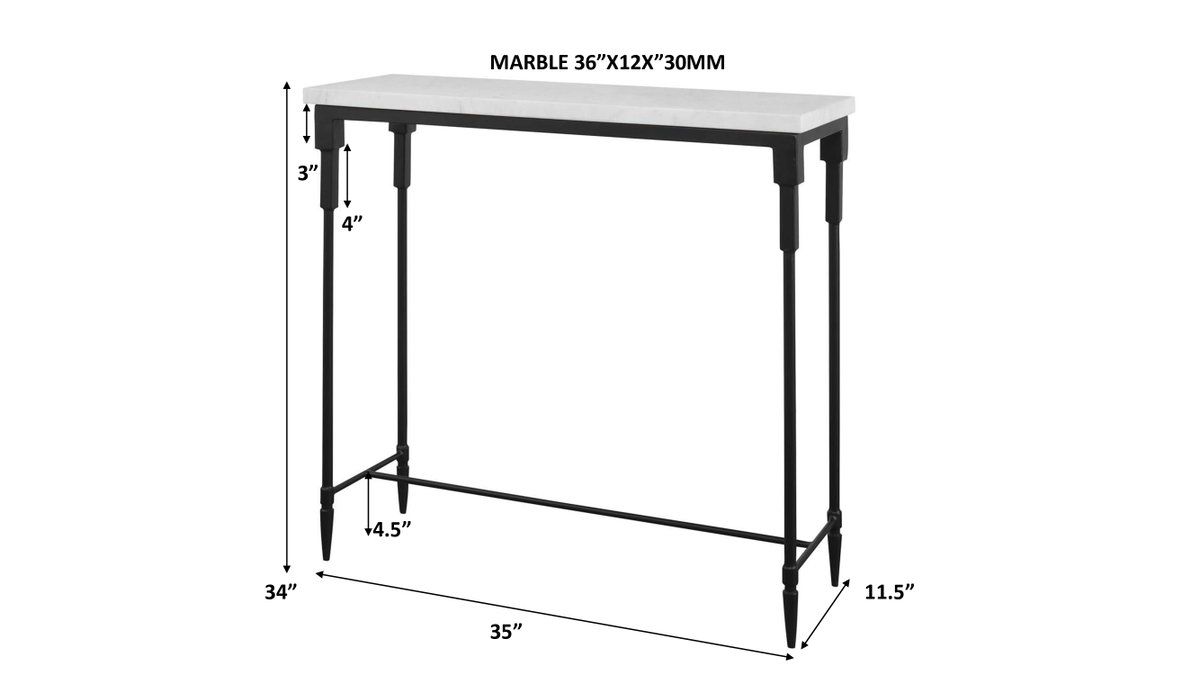 Bourges White Marble Console Table, by Uttermost, 36" width x 34" height x 12" depth View 3
